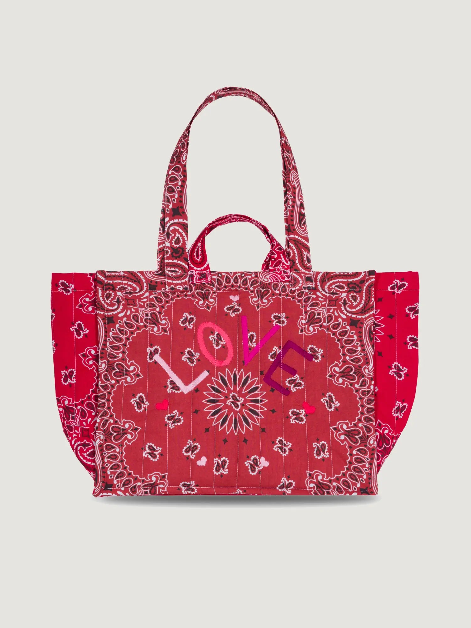 Quilted Medium Cabas Tote - LOVE - Vintage Red / Real Red
