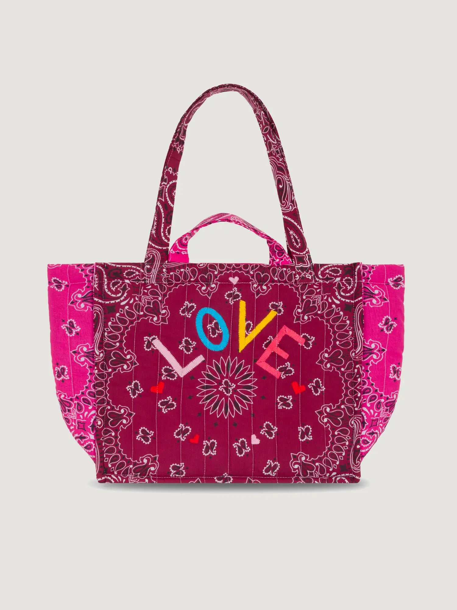 Moyen Cabas Matelassé - LOVE - Bordeaux / Fuchsia