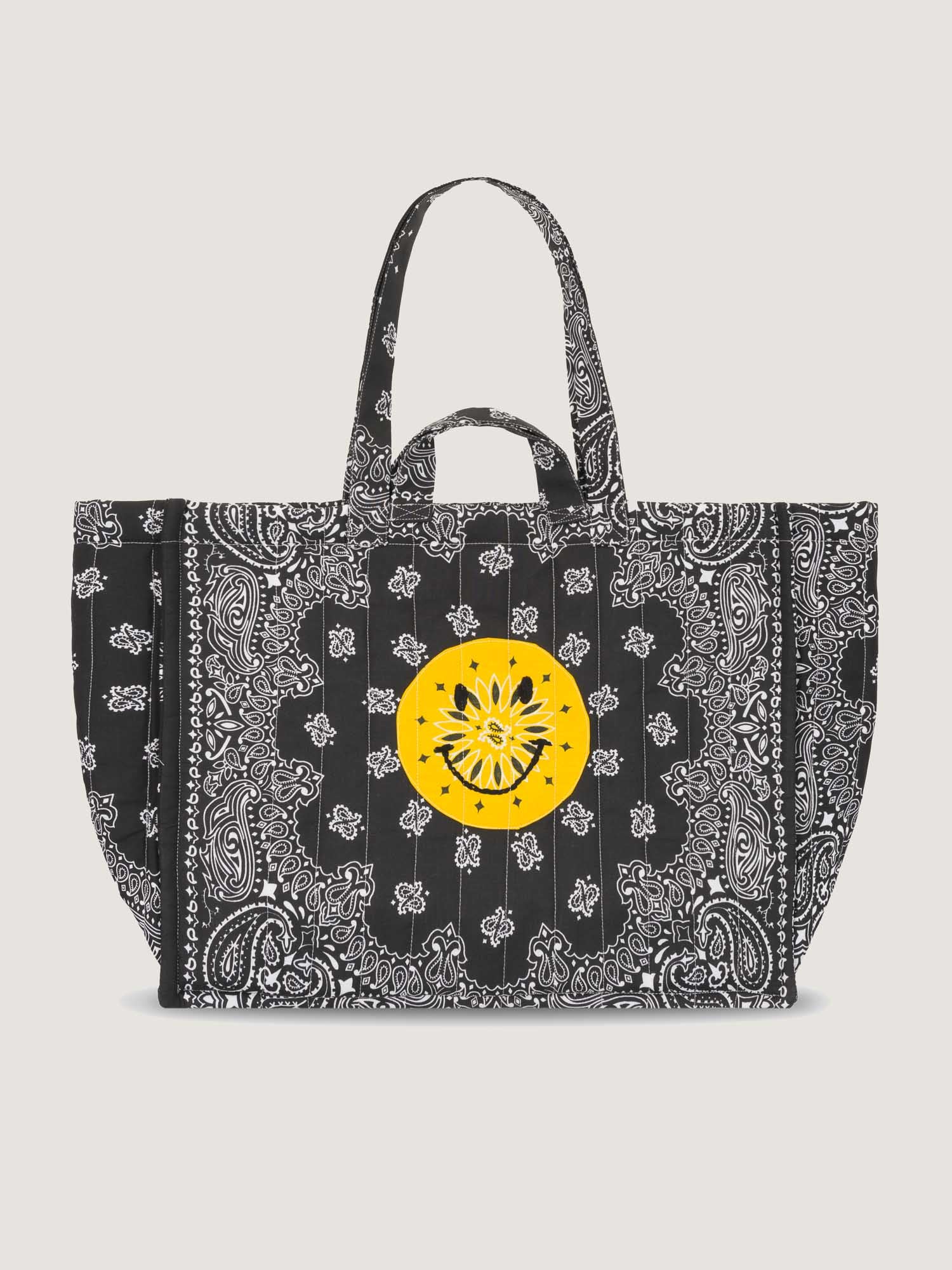 Maxi Cabas Matelassé - HAPPY FACE - All Black