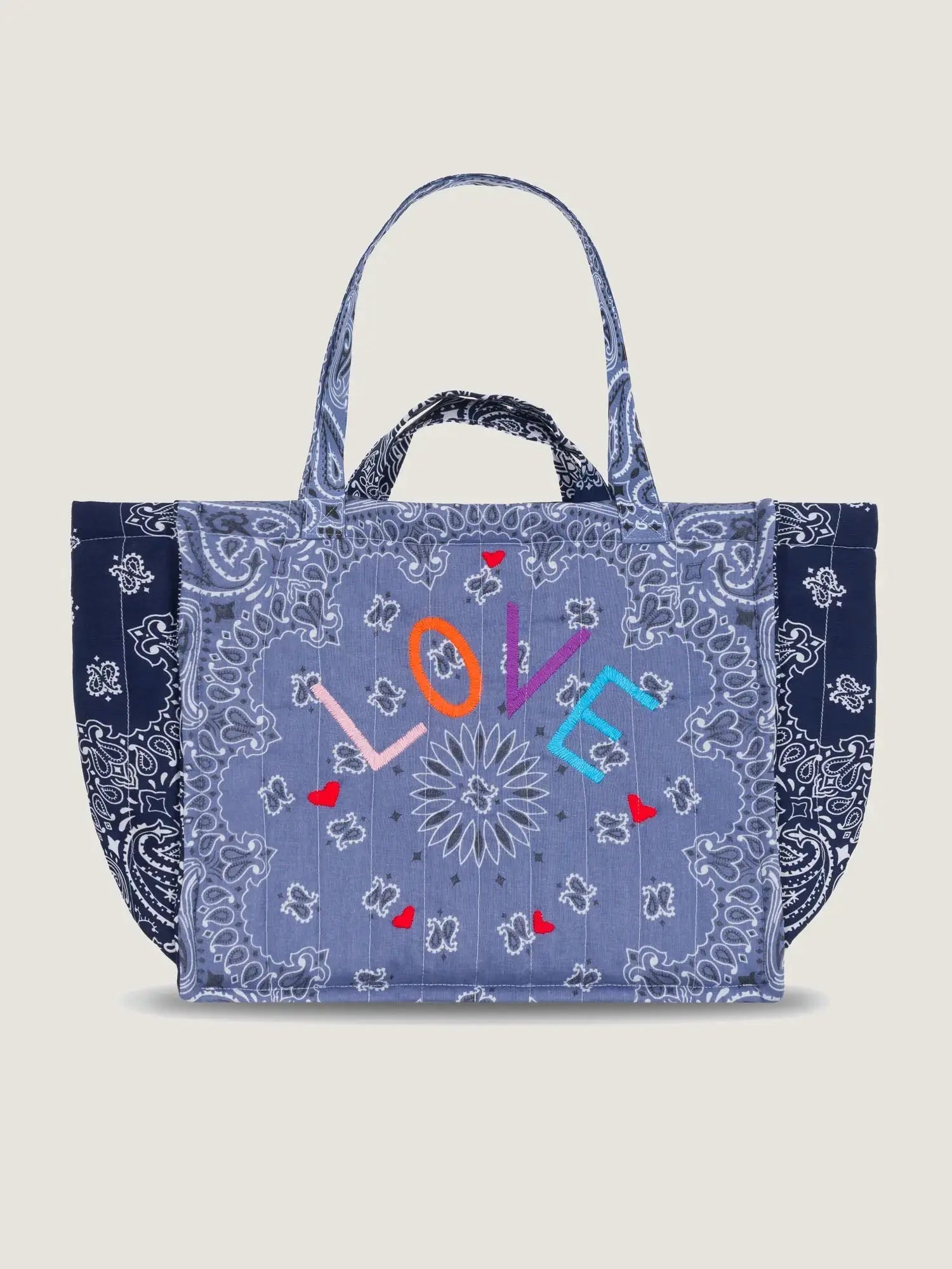 Quilted Medium Cabas Tote - LOVE - Chambray / Navy Quilted Medium Cabas Tote - LOVE - Chambray / Navy