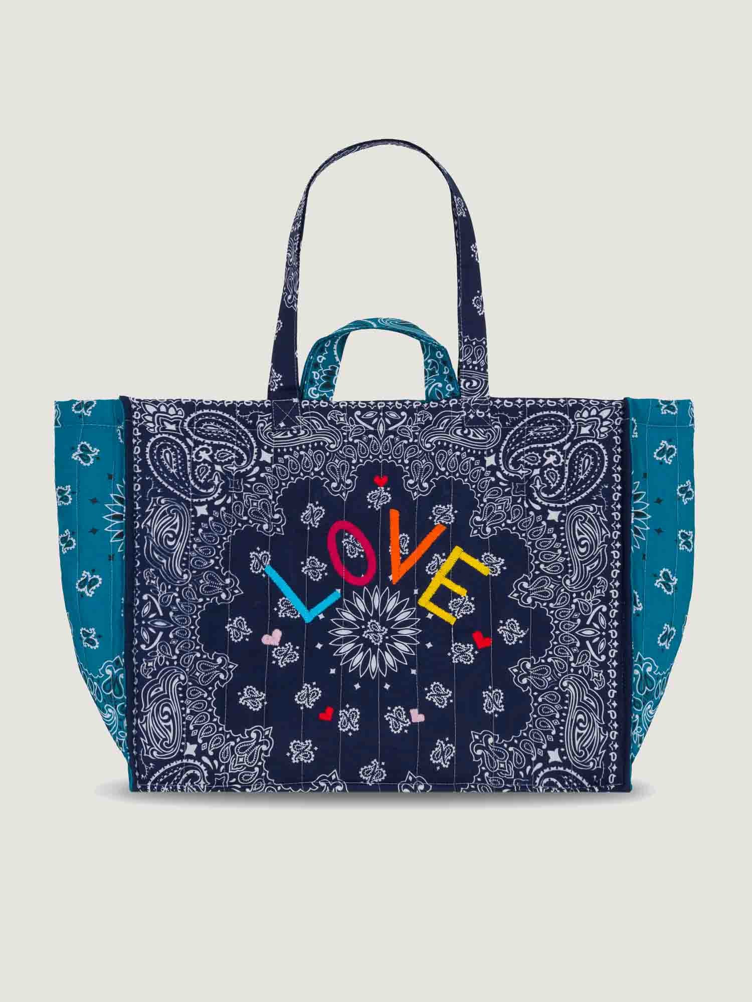 Maxi Cabas Matelassé - LOVE - Navy / Pétrole