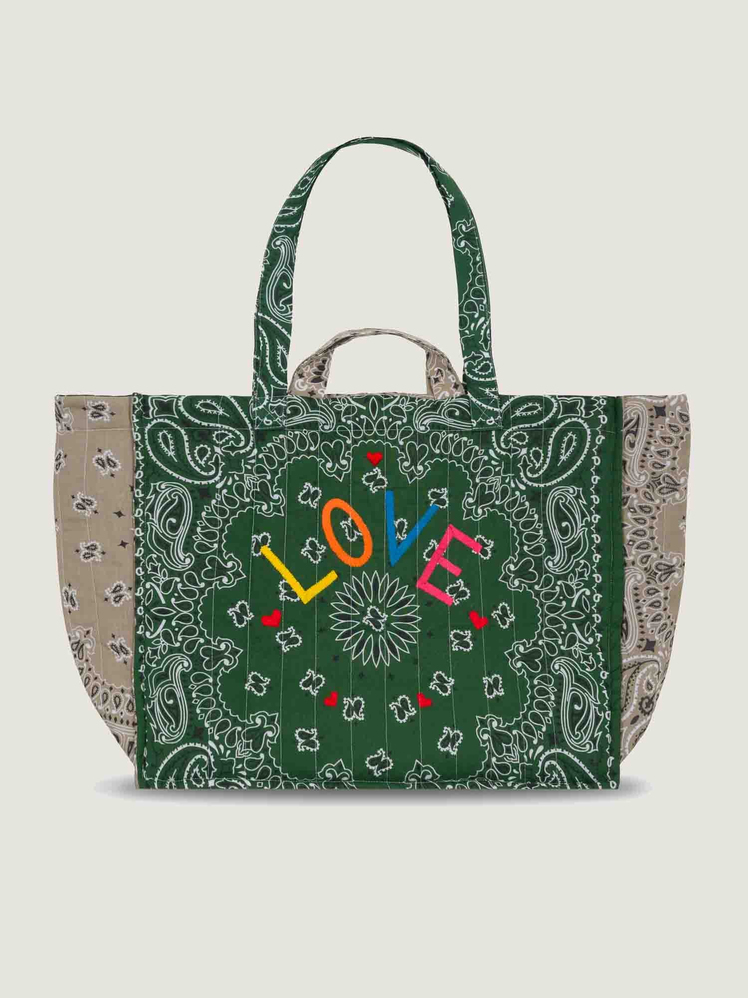Maxi Cabas Matelassé - LOVE - Vert Week-end / Beige