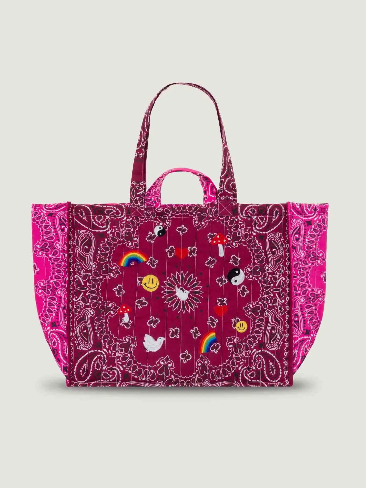 Maxi Cabas Matelassé - MULTI-EMOJIS - Bordeaux / Fuchsia