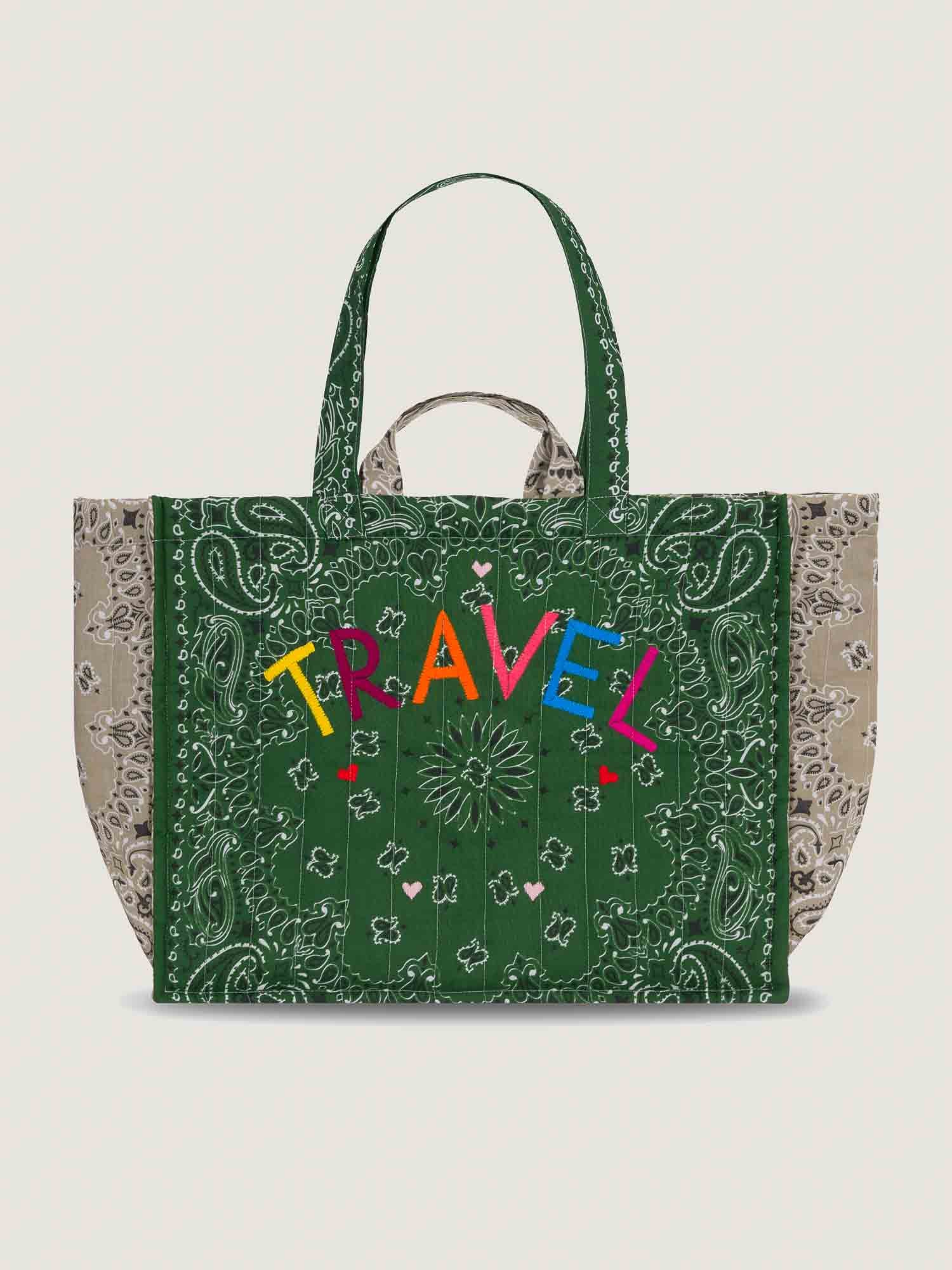 Quilted Maxi Cabas Tote TRAVEL Weekend Green Beige