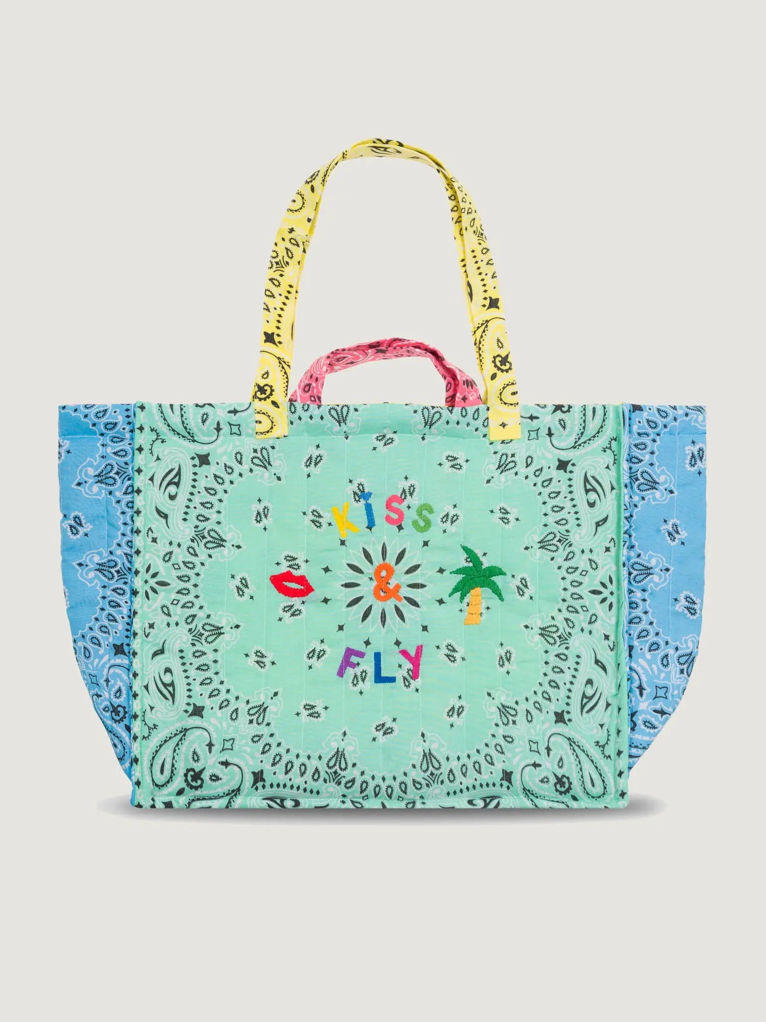 Maxi Cabas Matelassé  -  KISS AND FLY - Mint / Colorblock