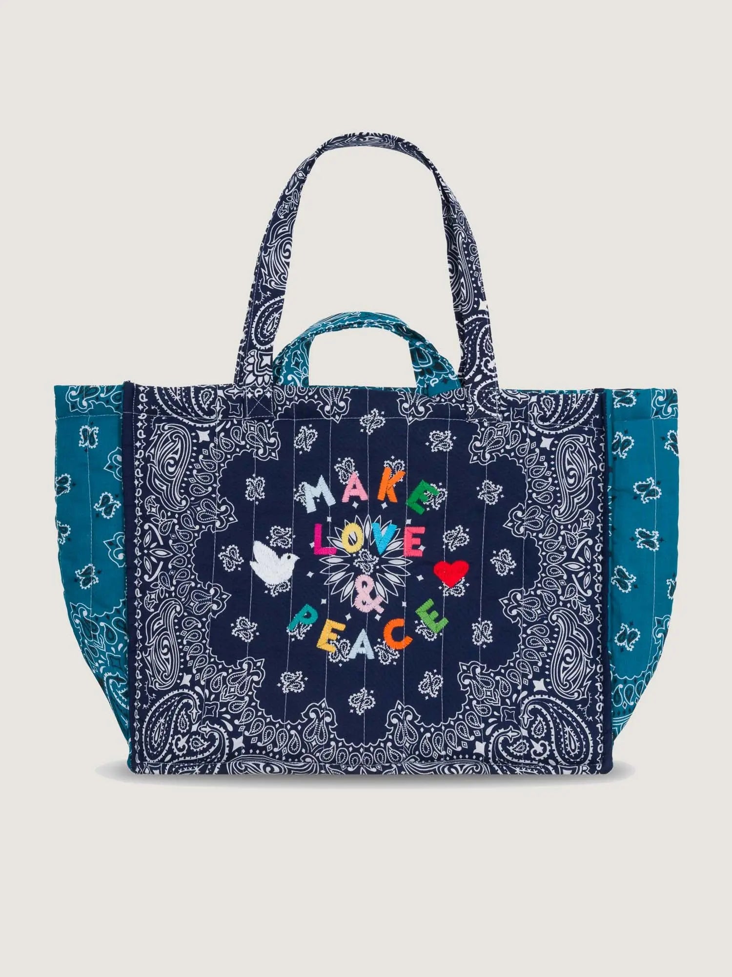 Maxi Cabas Matelassé  -  MAKE LOVE AND PEACE - Navy / Pétrole