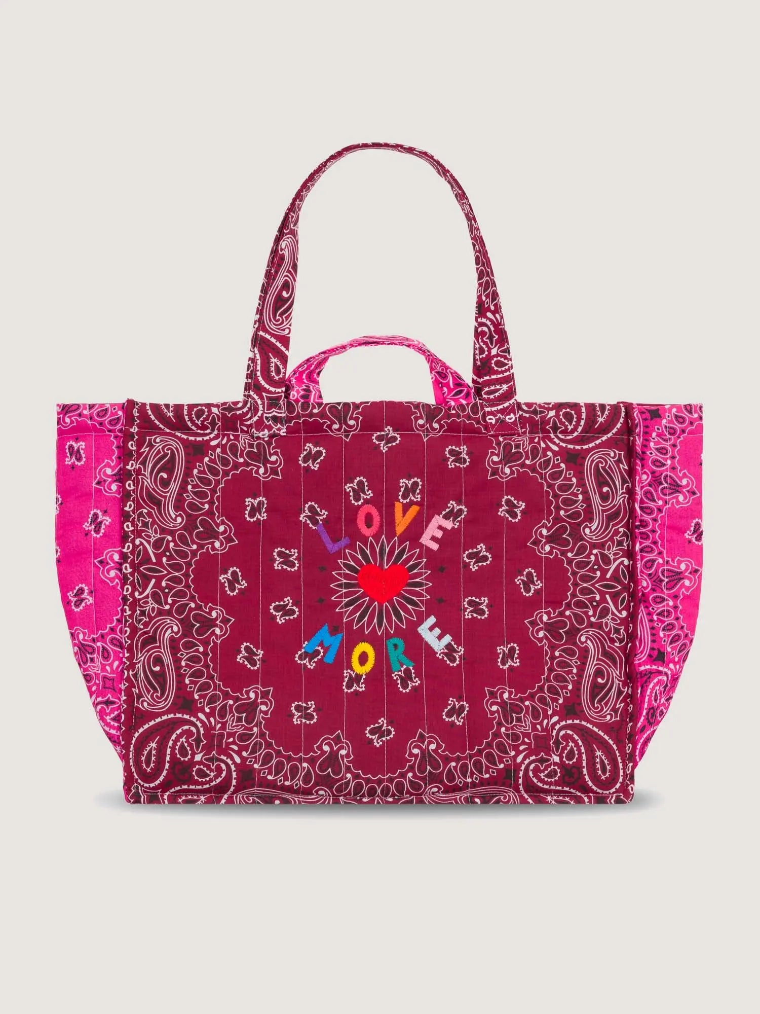 Maxi Cabas Matelassé  -  LOVE MORE - Bordeaux / Fuschia