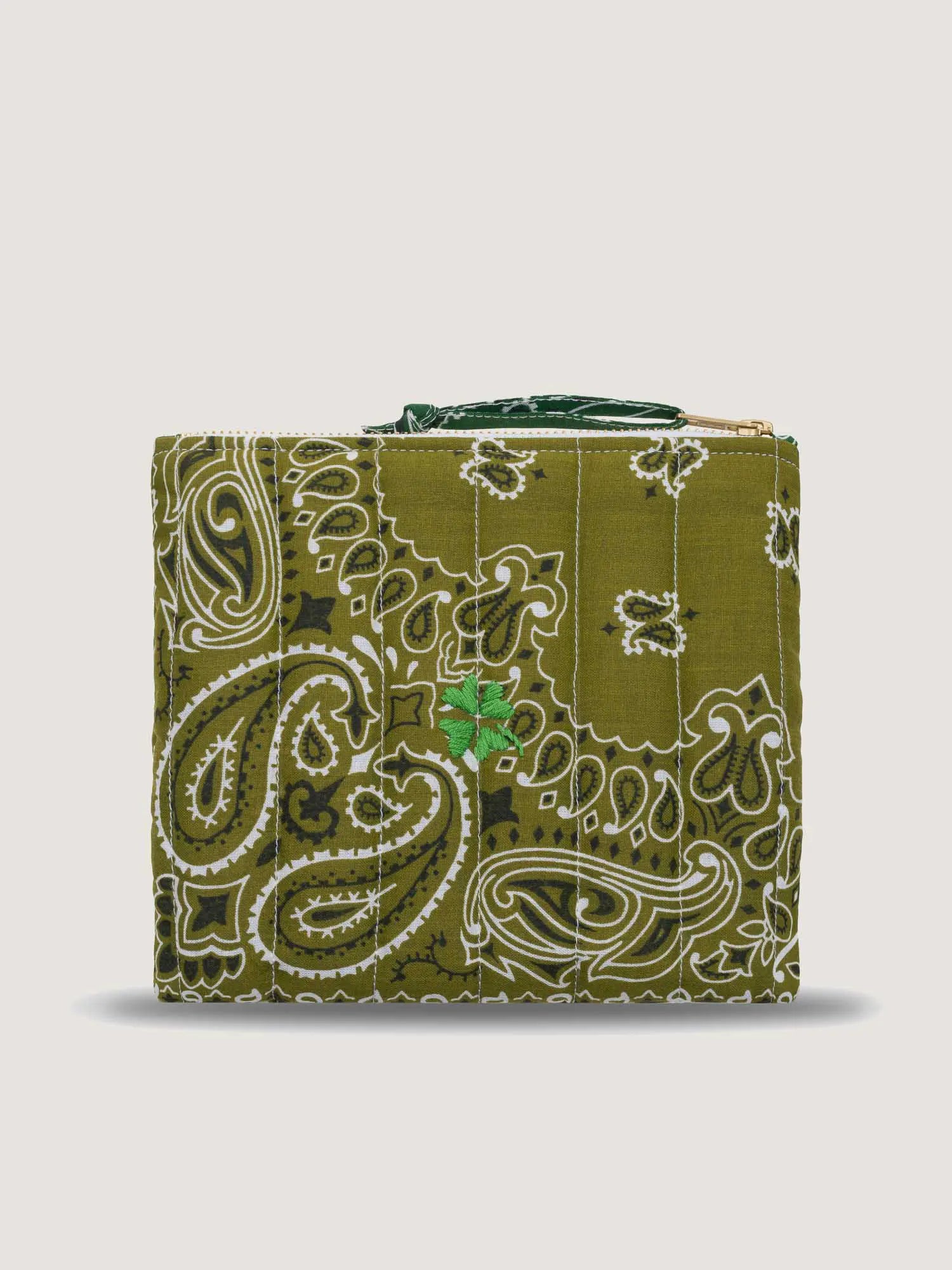 Mini Pochette Zippée Matelassée - TREFLE - Bronze / Vert Week-end