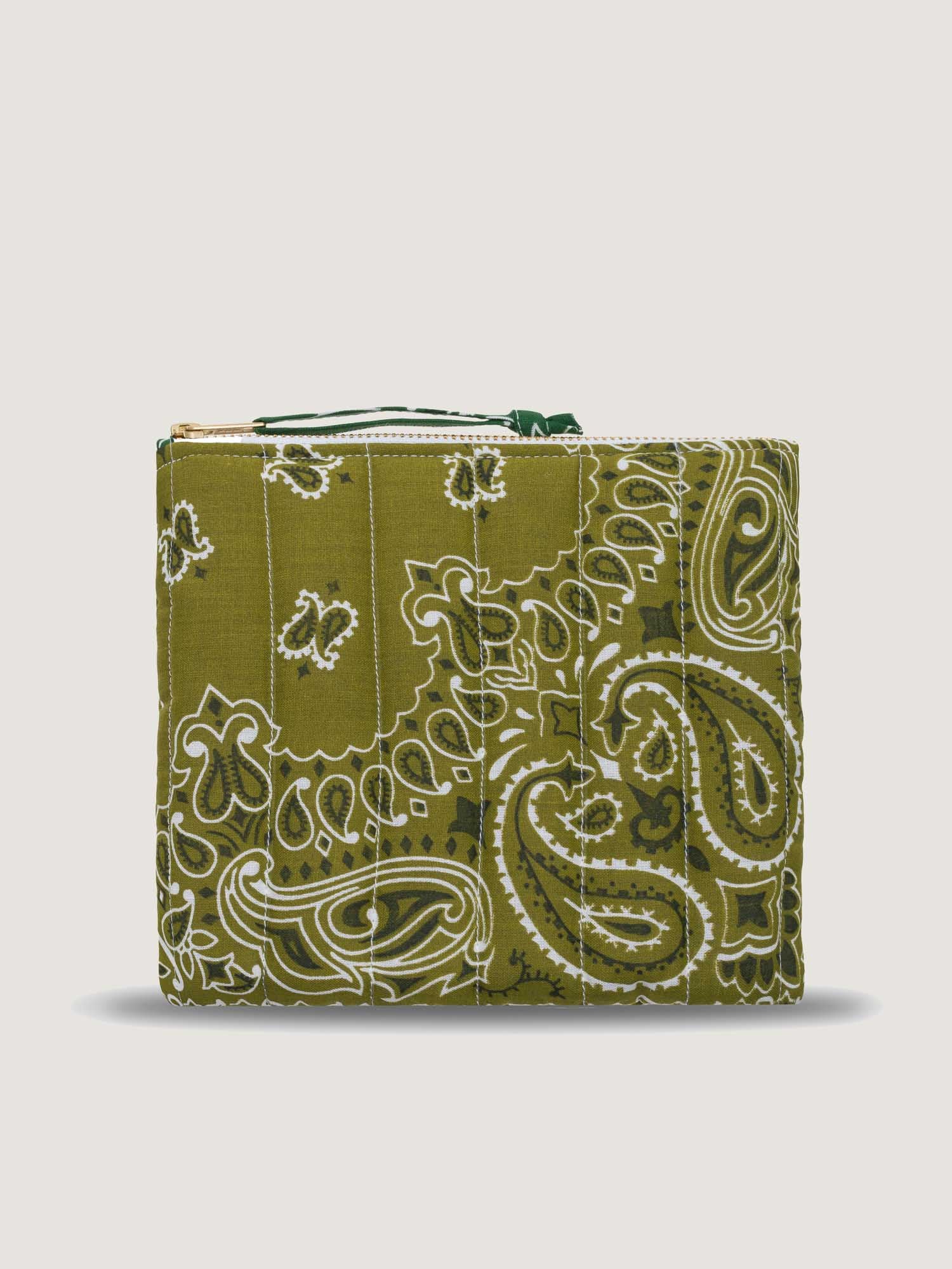 Mini Zipped Quilted Pouch - CLOVER - Bronze/ Weekend Green