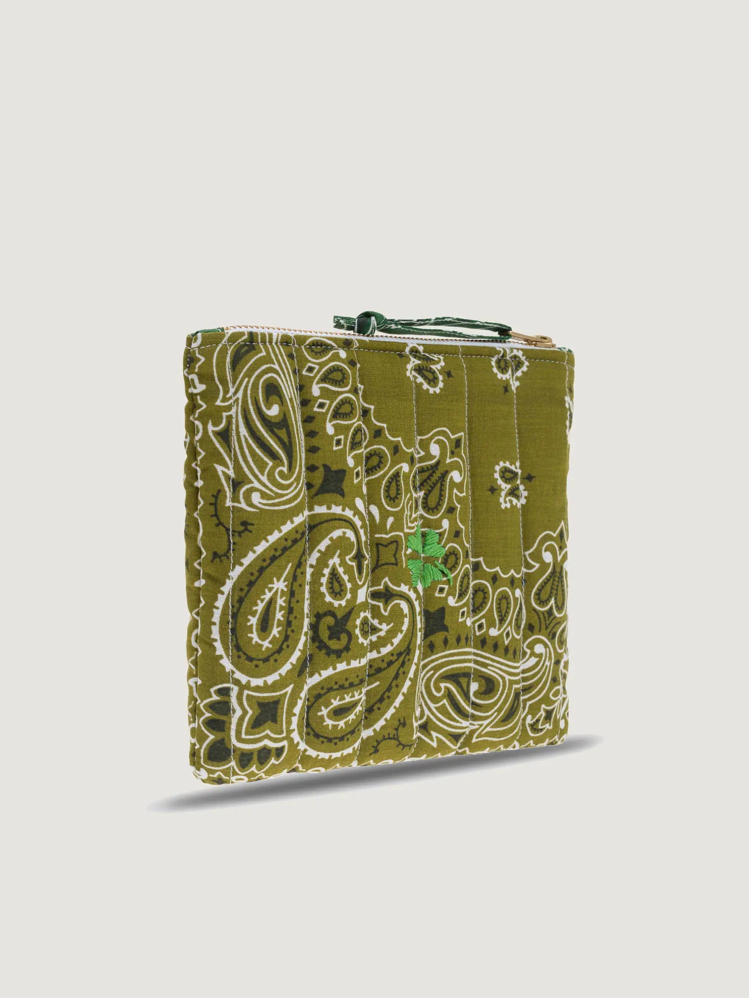 Mini Zipped Quilted Pouch - CLOVER - Bronze/ Weekend Green