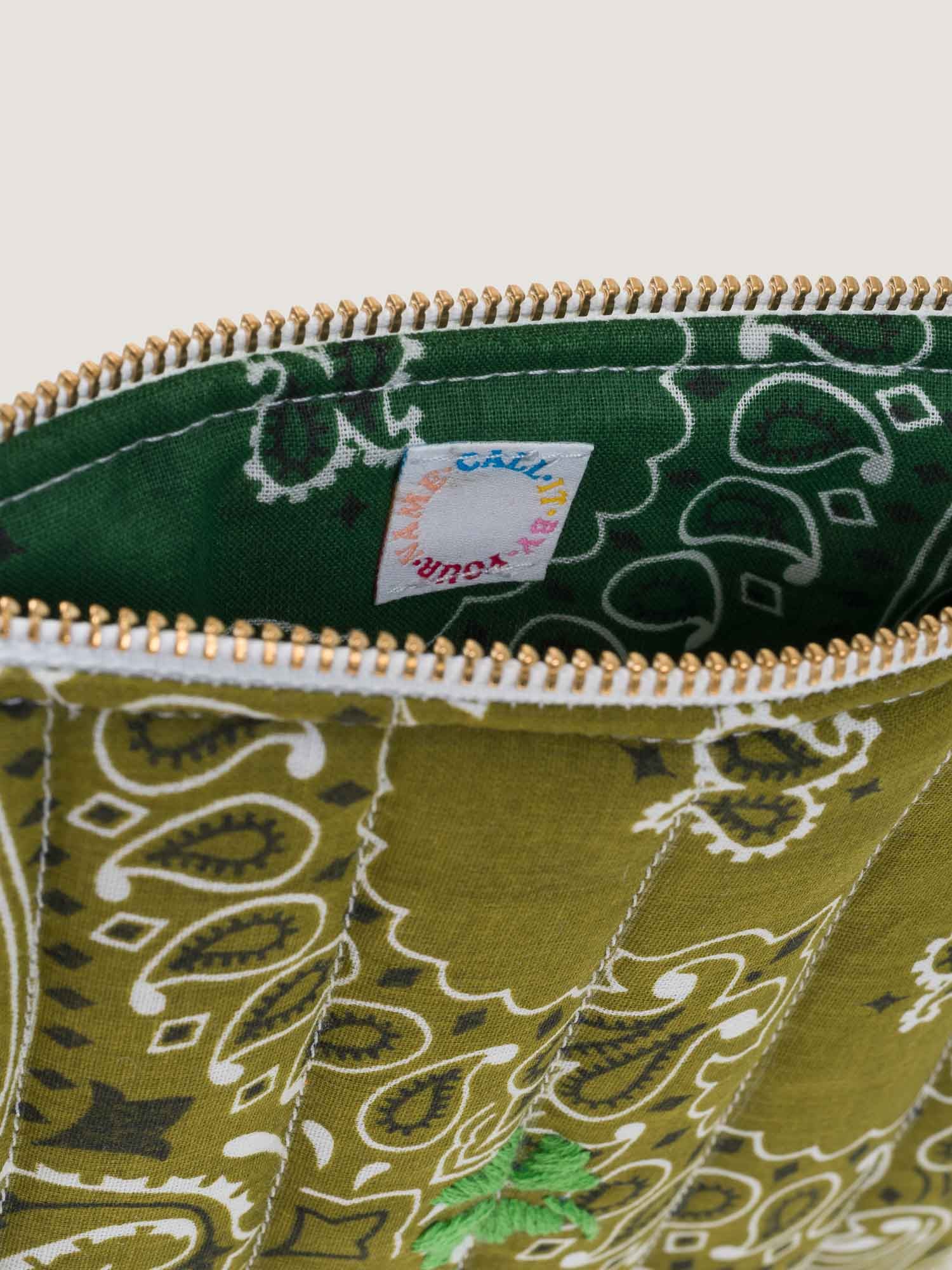 Mini Zipped Quilted Pouch - CLOVER - Bronze/ Weekend Green