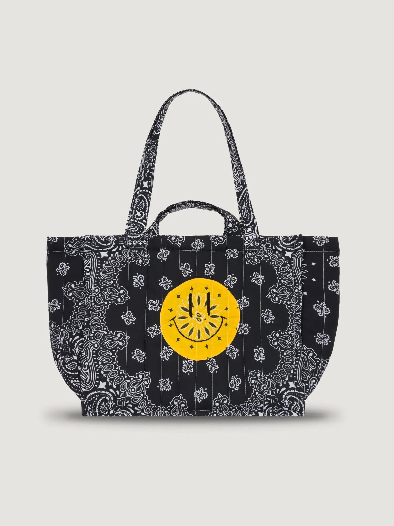 Moyen Cabas Matelassé - HAPPY FACE - All Black