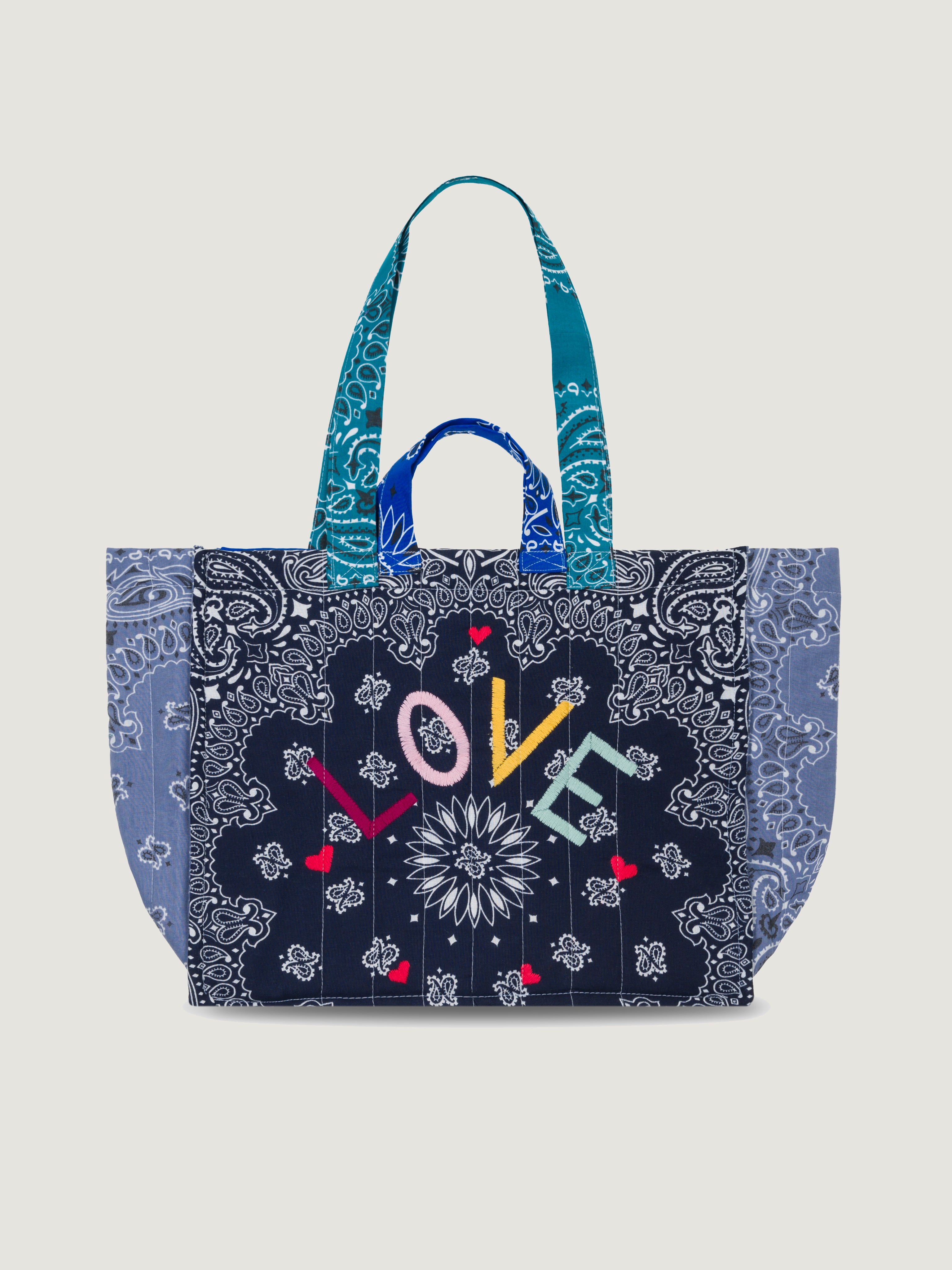 Moyen Cabas Matelassé - LOVE - Navy / Colorblock