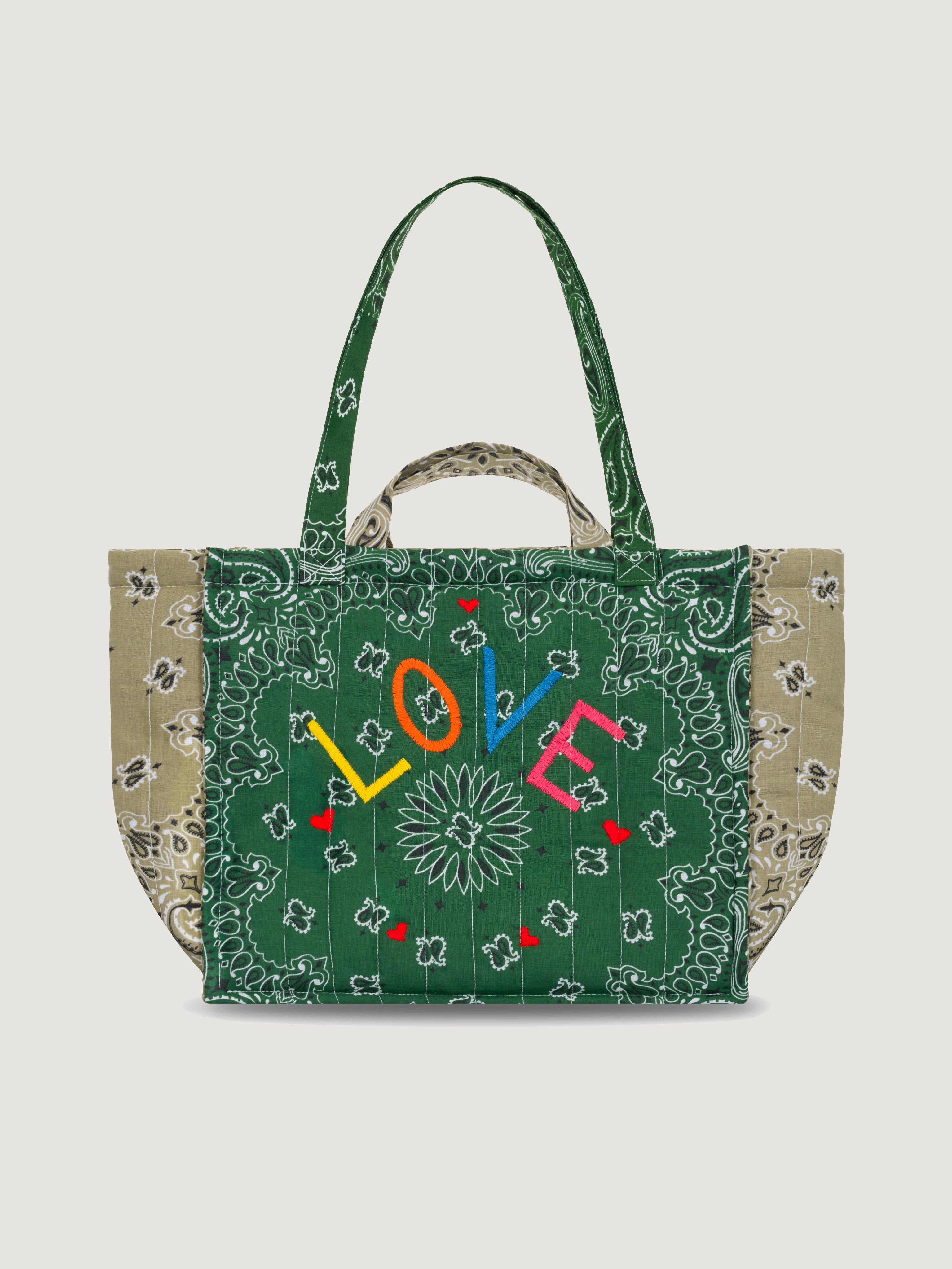 Moyen Cabas Matelassé - LOVE - Vert Week-End / Beige