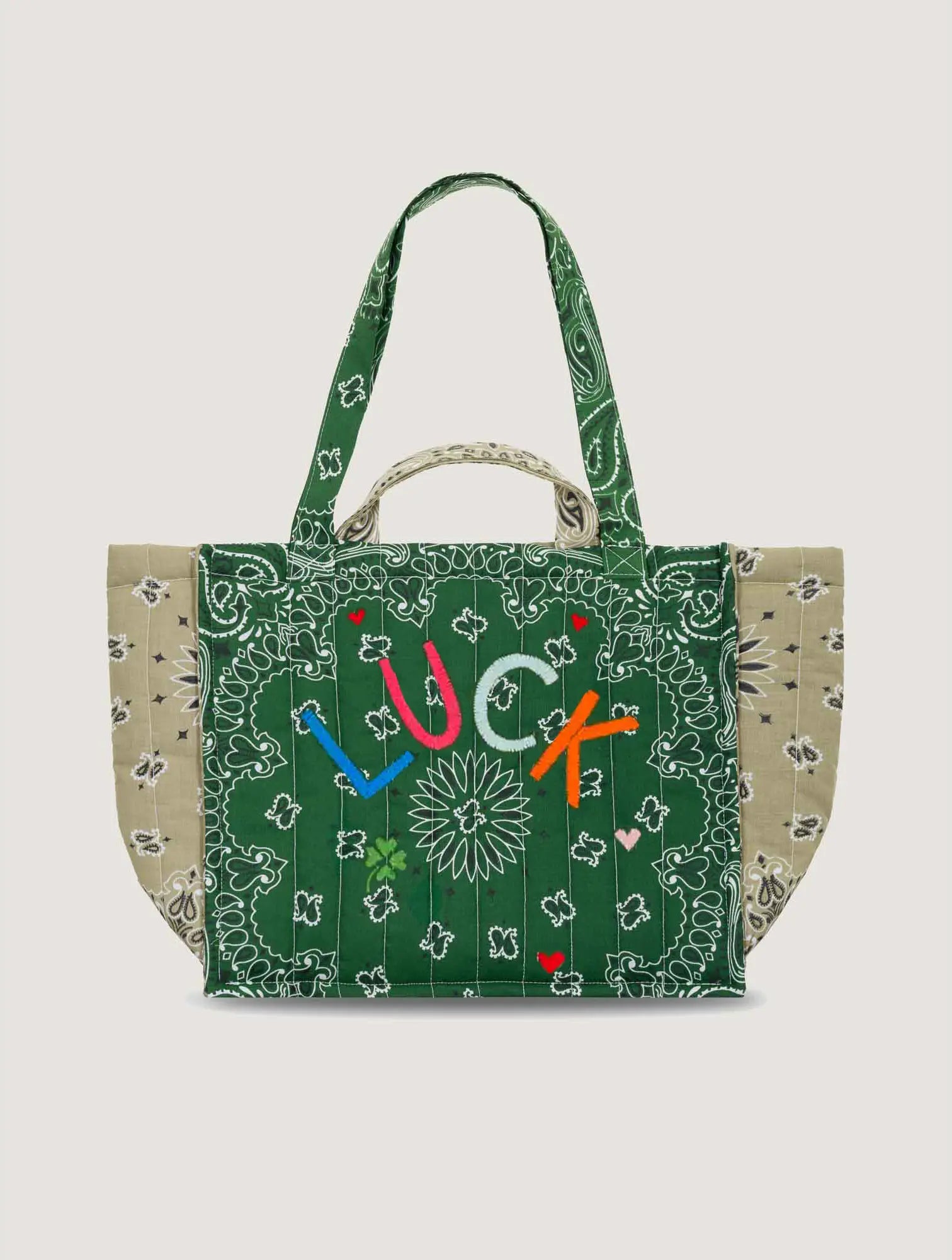 Moyen Cabas Matelassé - LUCK - Vert Week-end / Beige