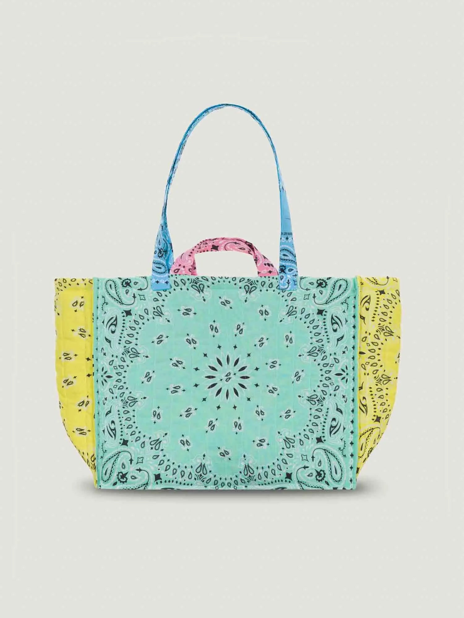 Medium Quilted Tote Bag - MULTI-EMOJIS - Mint / Colorblock