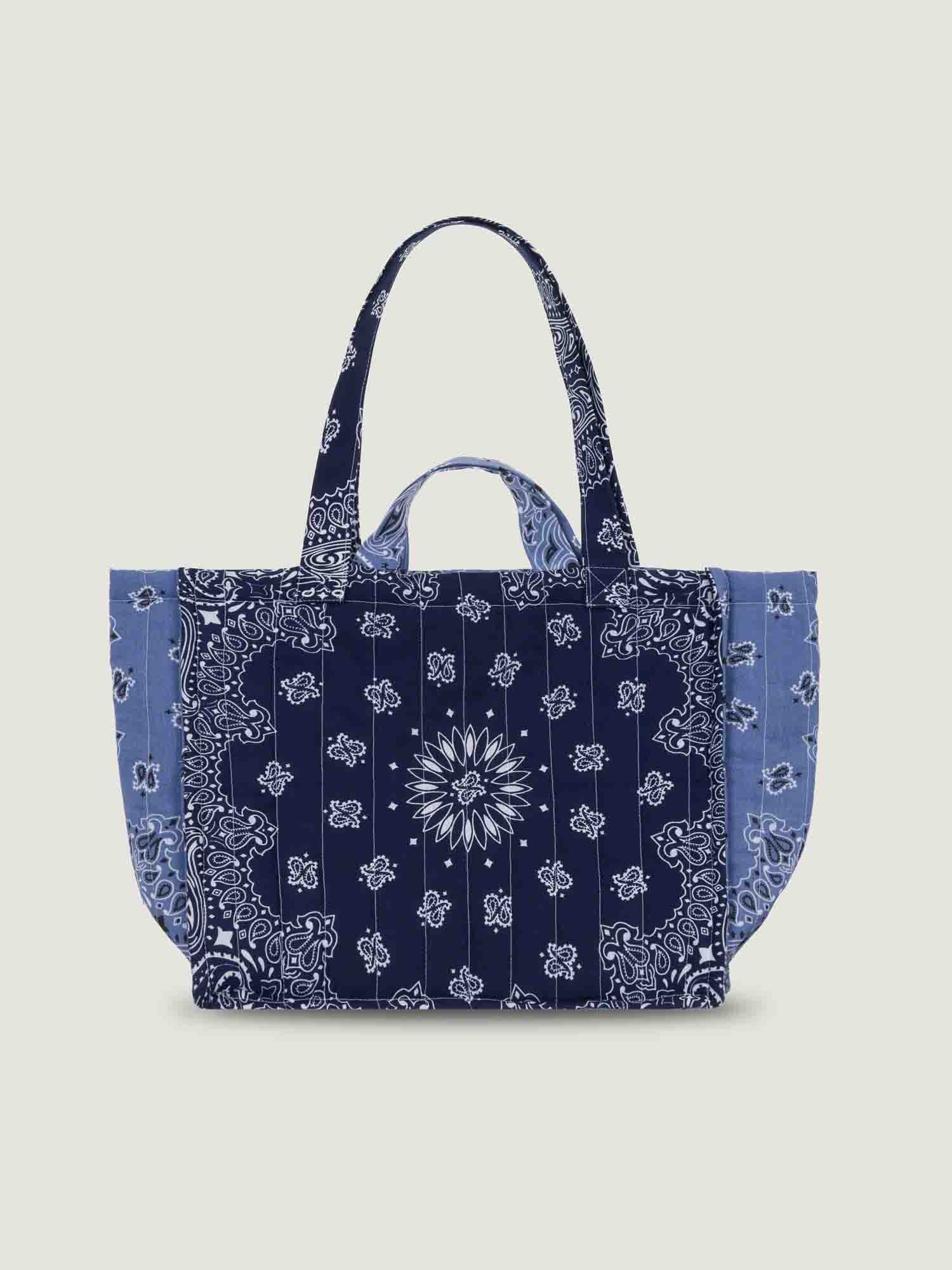 Quilted Medium Tote Bag - MULTI-EMOJIS - Navy / Chambray
