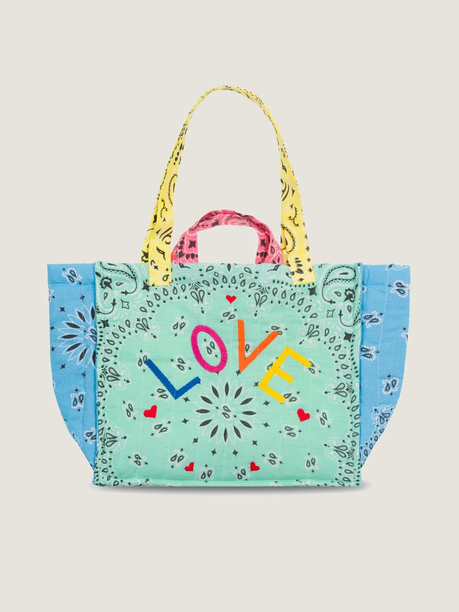 Moyen Cabas Matelassé - LOVE - Mint / Colorblock
