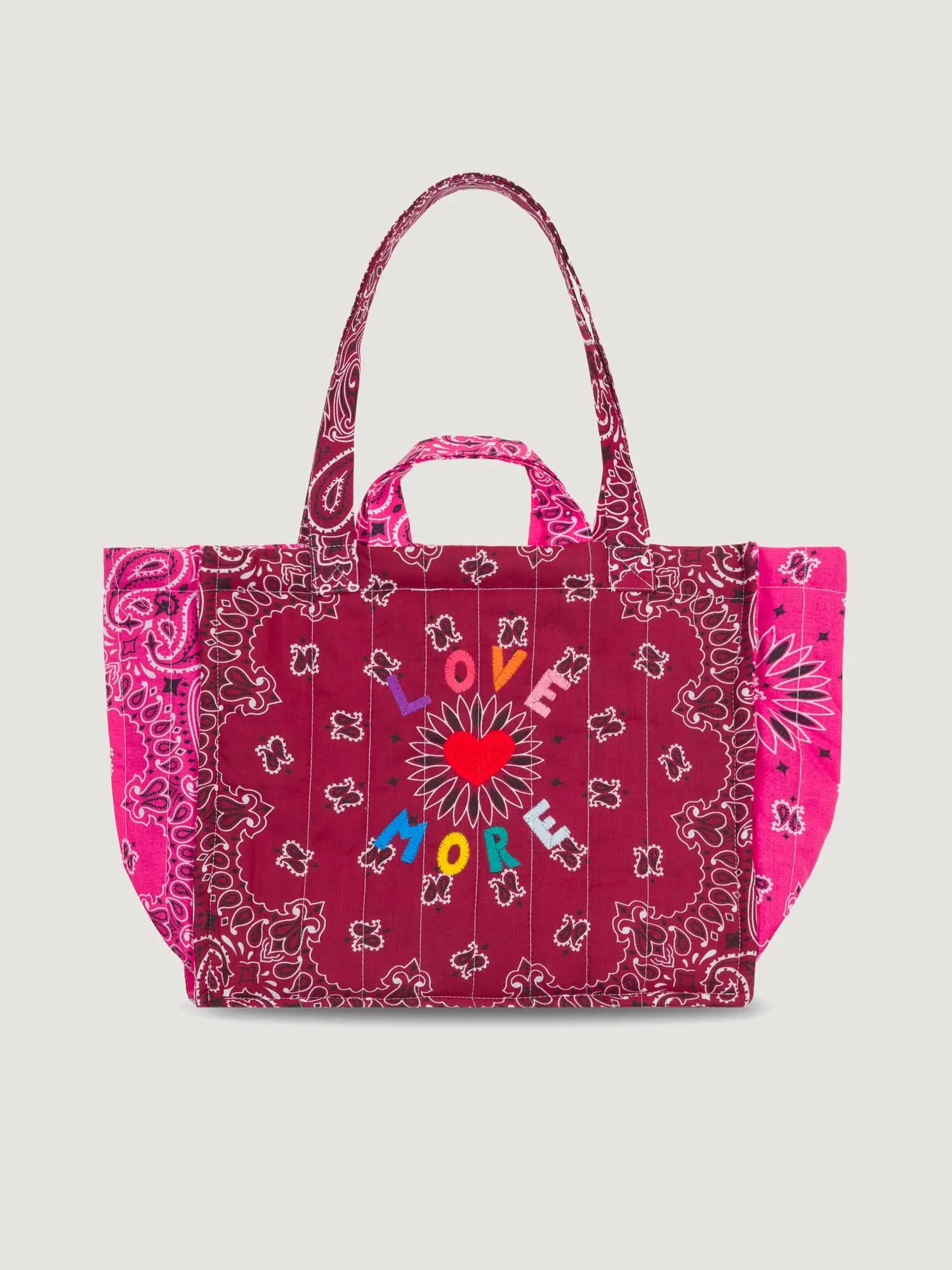 Moyen Cabas Matelassé - LOVE MORE - Bordeaux / Fuchsia