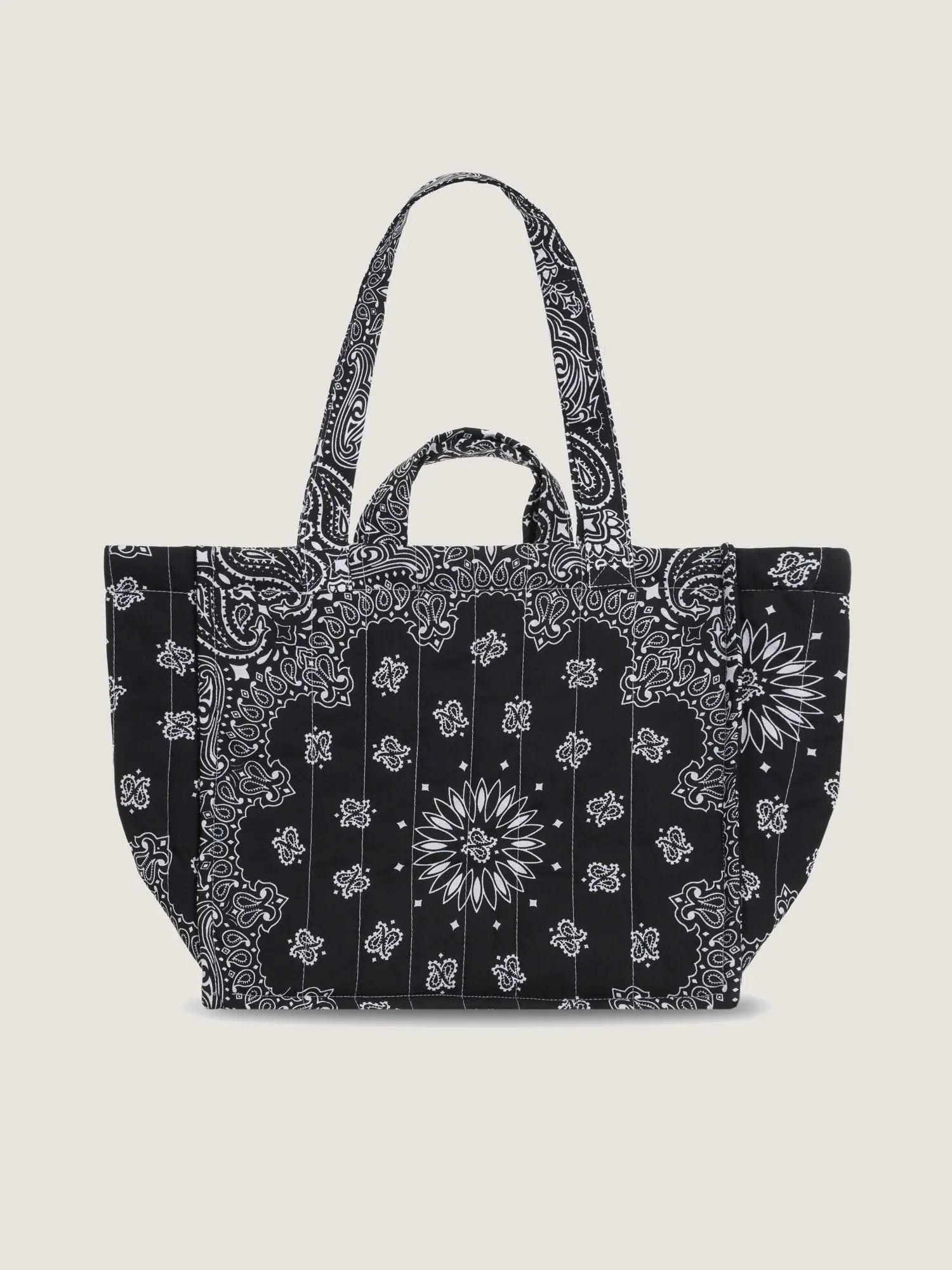 Quilted Medium Cabas Tote - TRAVEL / MAPMONDE - All Black