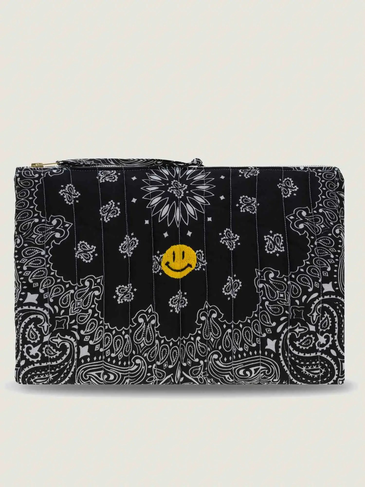 Pochette Matelassée Ordinateur - HAPPY FACE - All Black