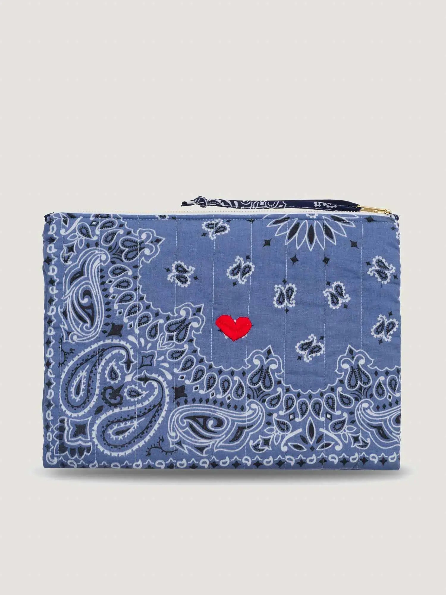 Pochette Zippée Matelassée - COEUR - Chambray / Navy