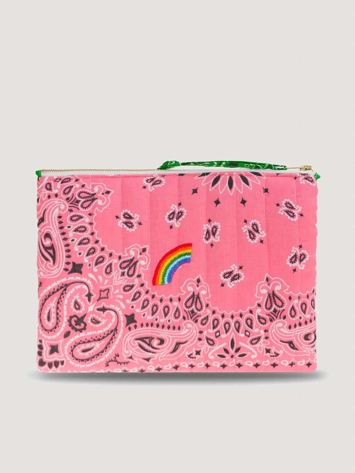 Pochette Zippée Matelassée - RAINBOW- Strawberry Pink / Vert Gazon