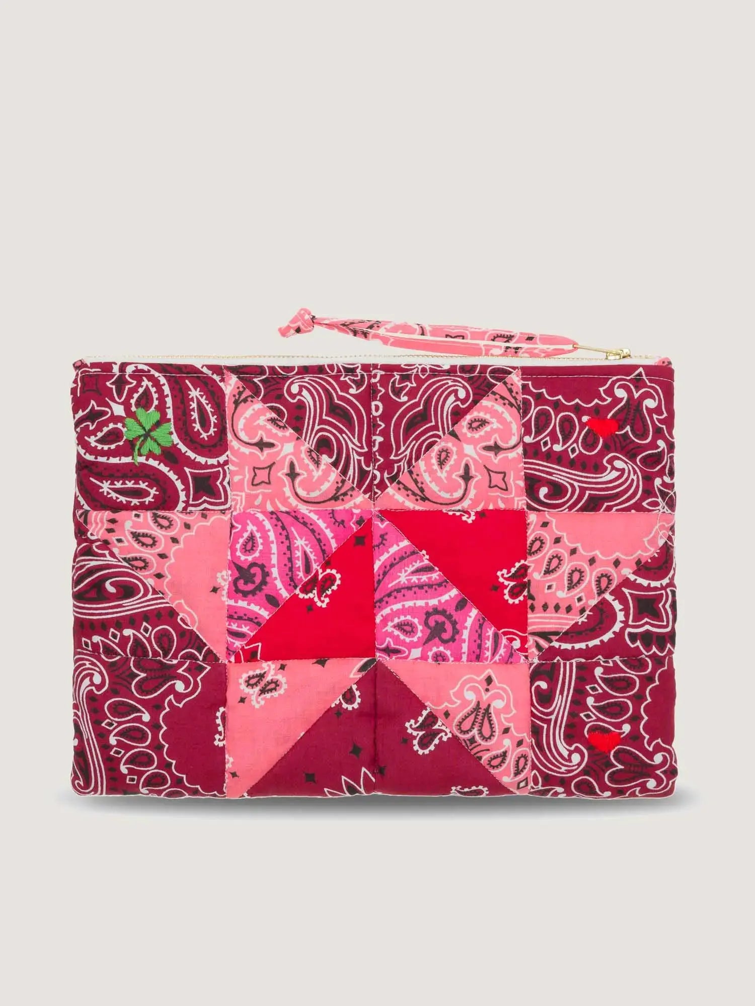 Pochette Zippée Matelassée - PATCHWORK - Bordeaux / Colorblock