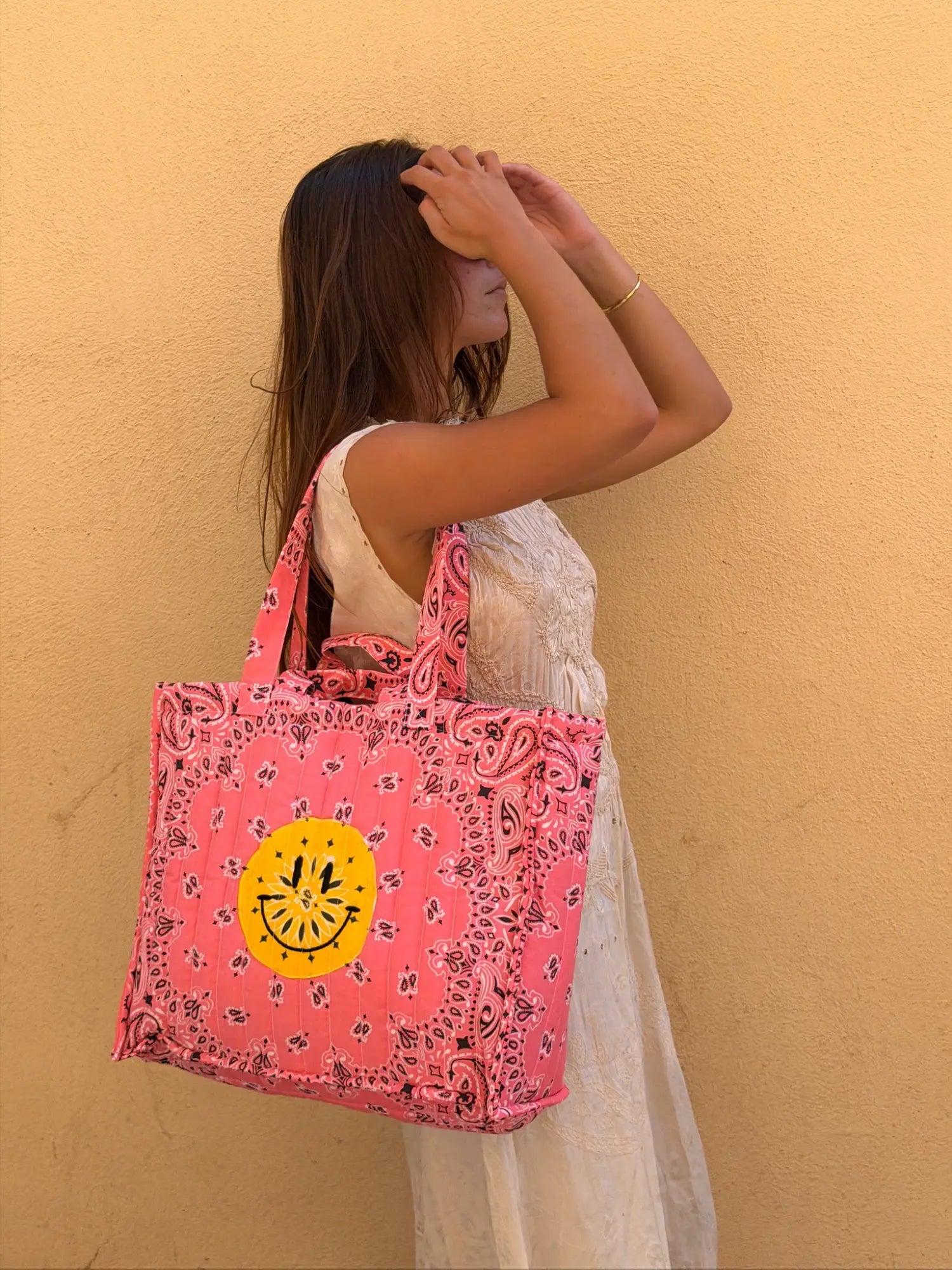 Moyen Cabas Matelassé - HAPPY FACE -  All Strawberry
