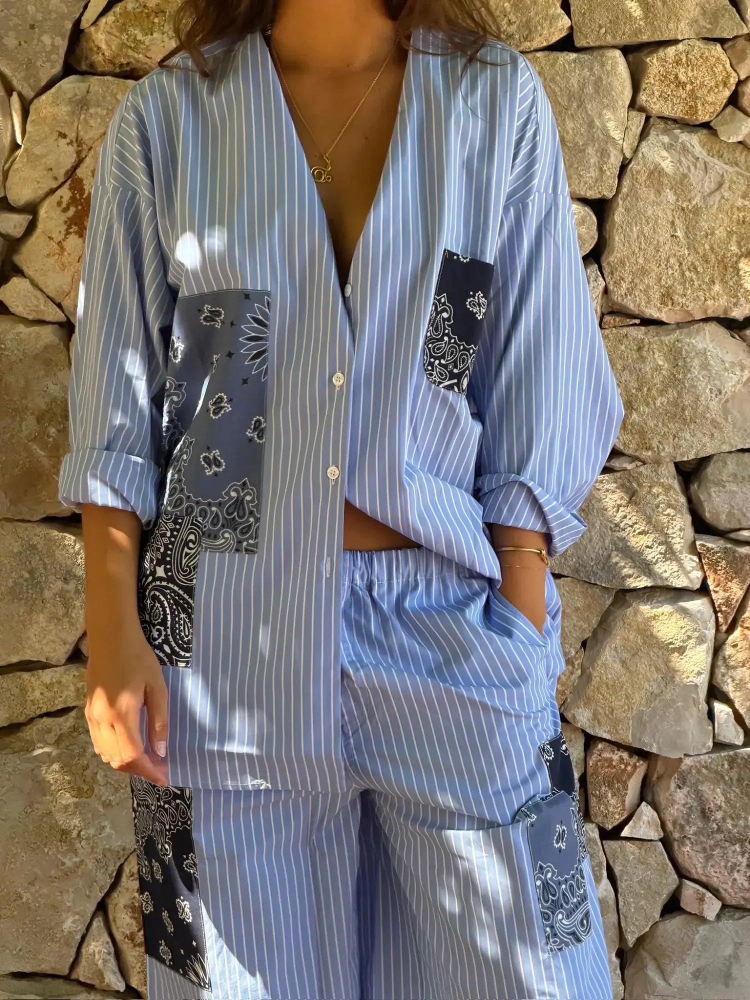 Unisex striped shirt - Chambray / Navy
