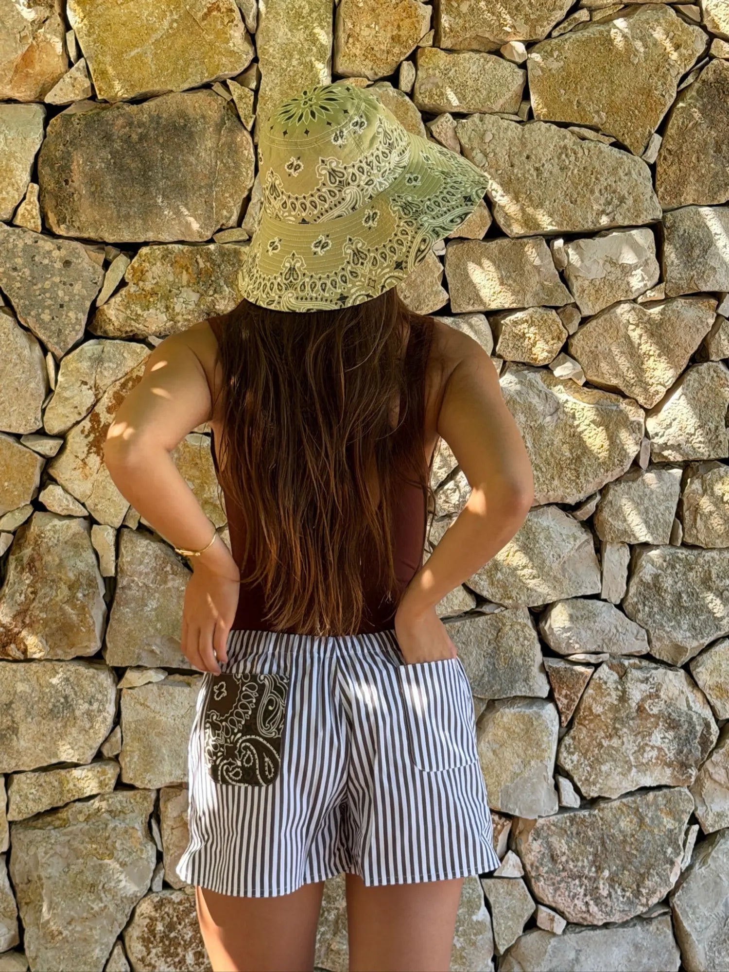 Striped shorts - Brown / Beige