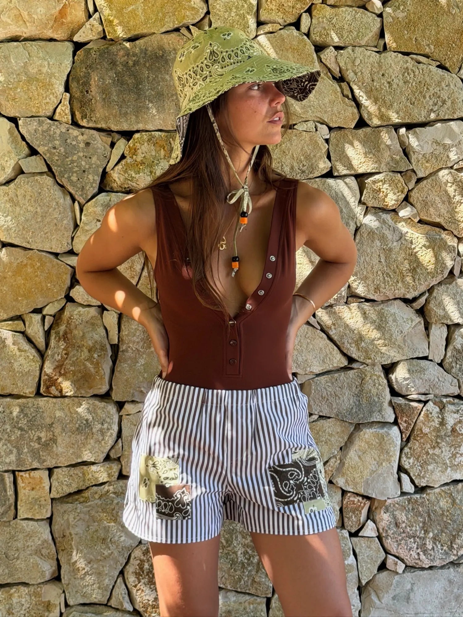 Striped shorts - Brown / Beige