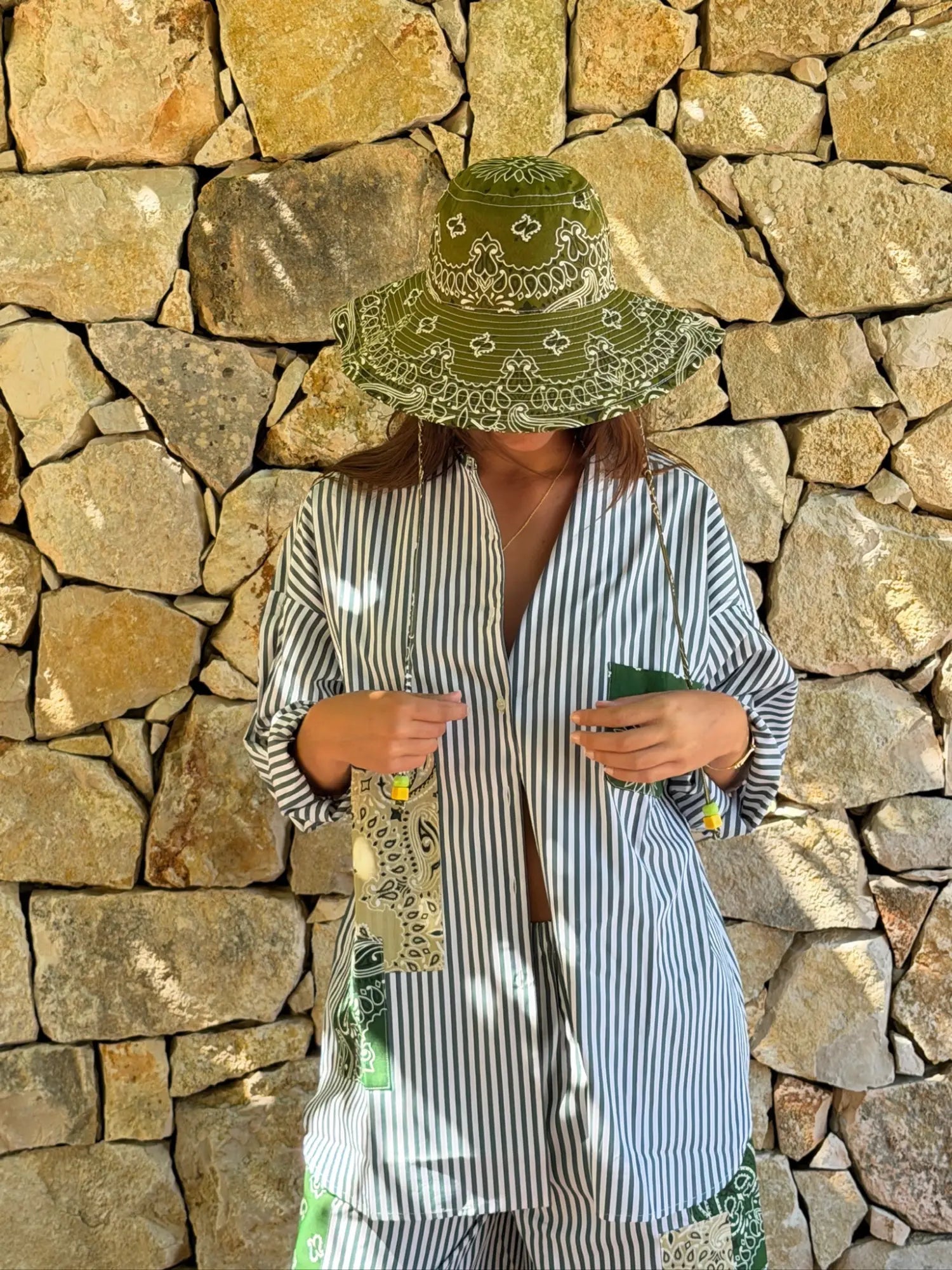Unisex striped shirt - Week-End Green / Beige