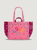 Quilted Medium Cabas Tote - LOVE - Strawberry Pink / Burgundy