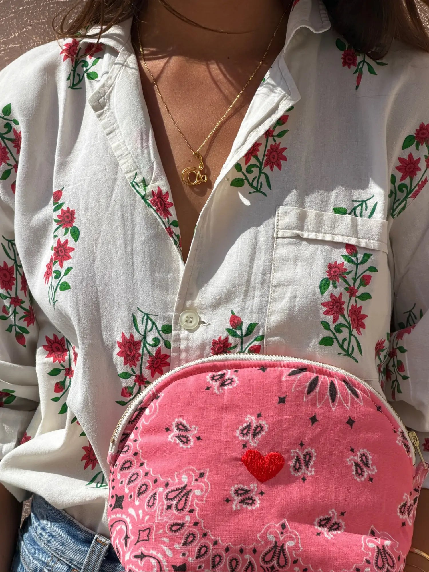 Mini Toiletry Bag - HEART - Strawberry Pink / Pale Pink