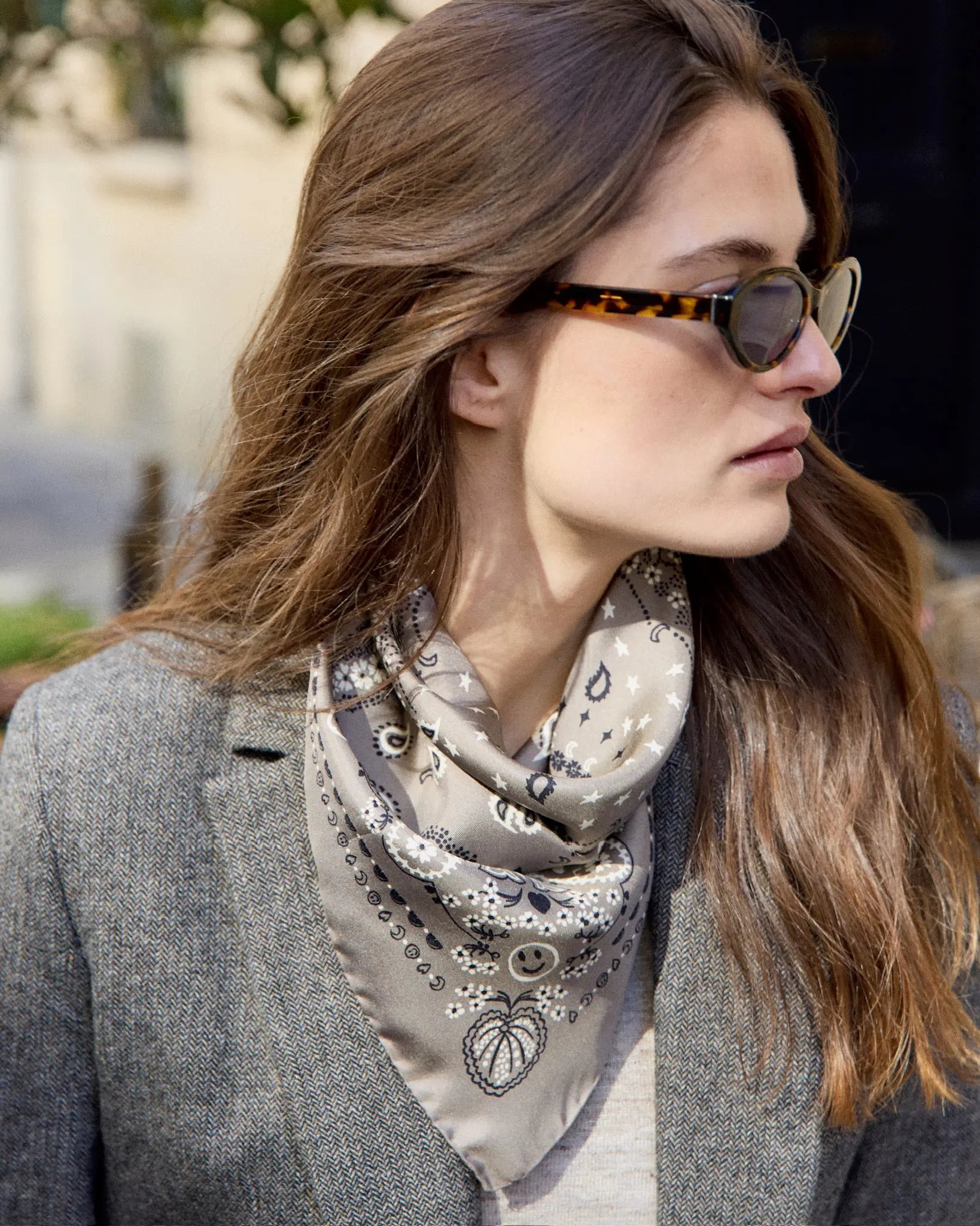 Bandana en Soie - WARM GREY - Petit Modèle