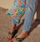 Quilted Zipped Pouch - PATCHWORK - Mint / Colorblock