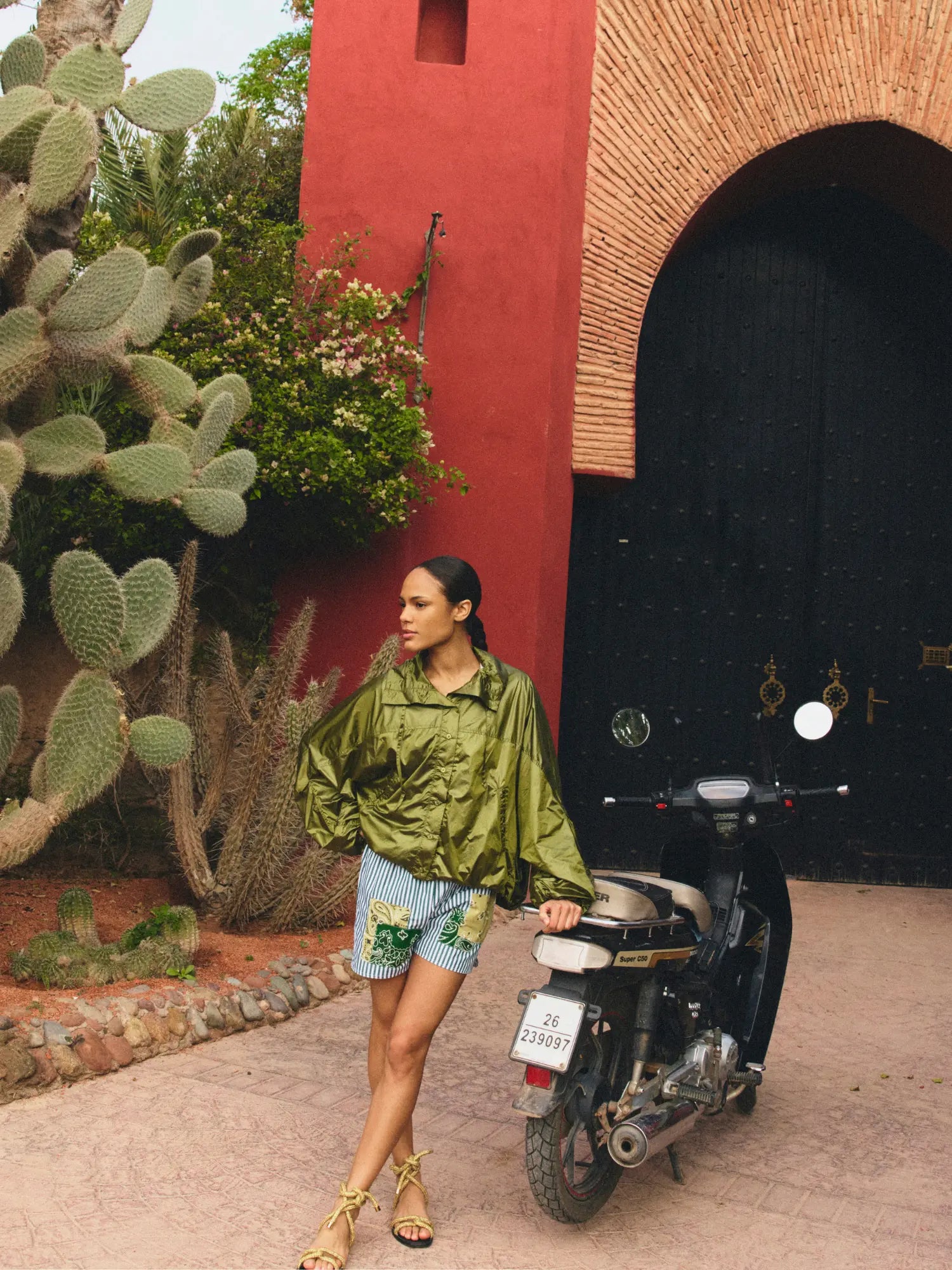 Short rayé - Vert Week-End / Beige