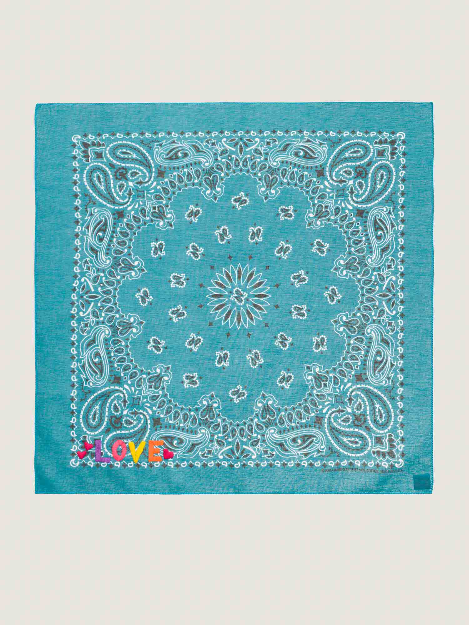 Bandana - Petite Broderie - LOVE - Pétrole