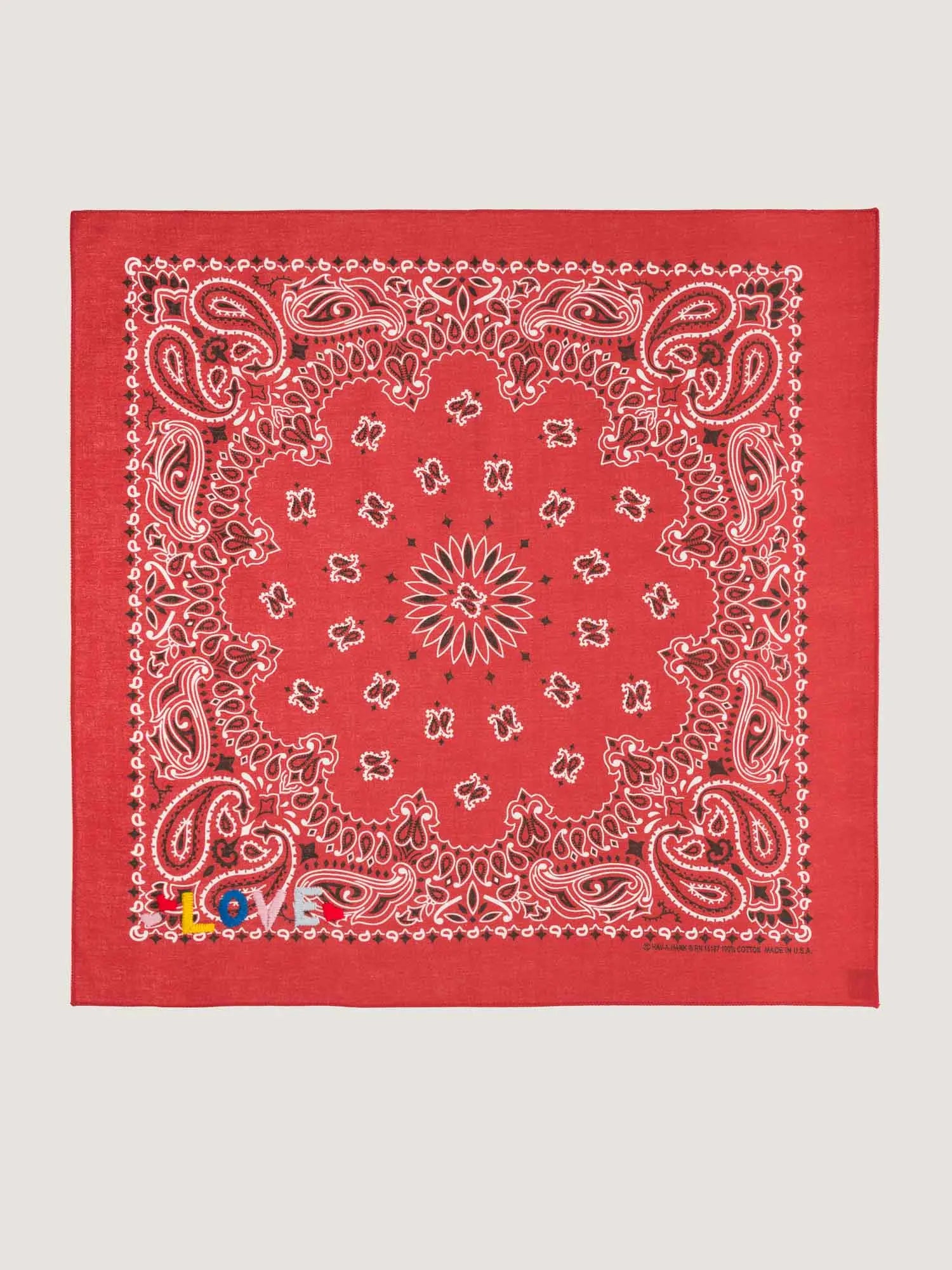 Bandana - Small embroidery - Love - Real Red