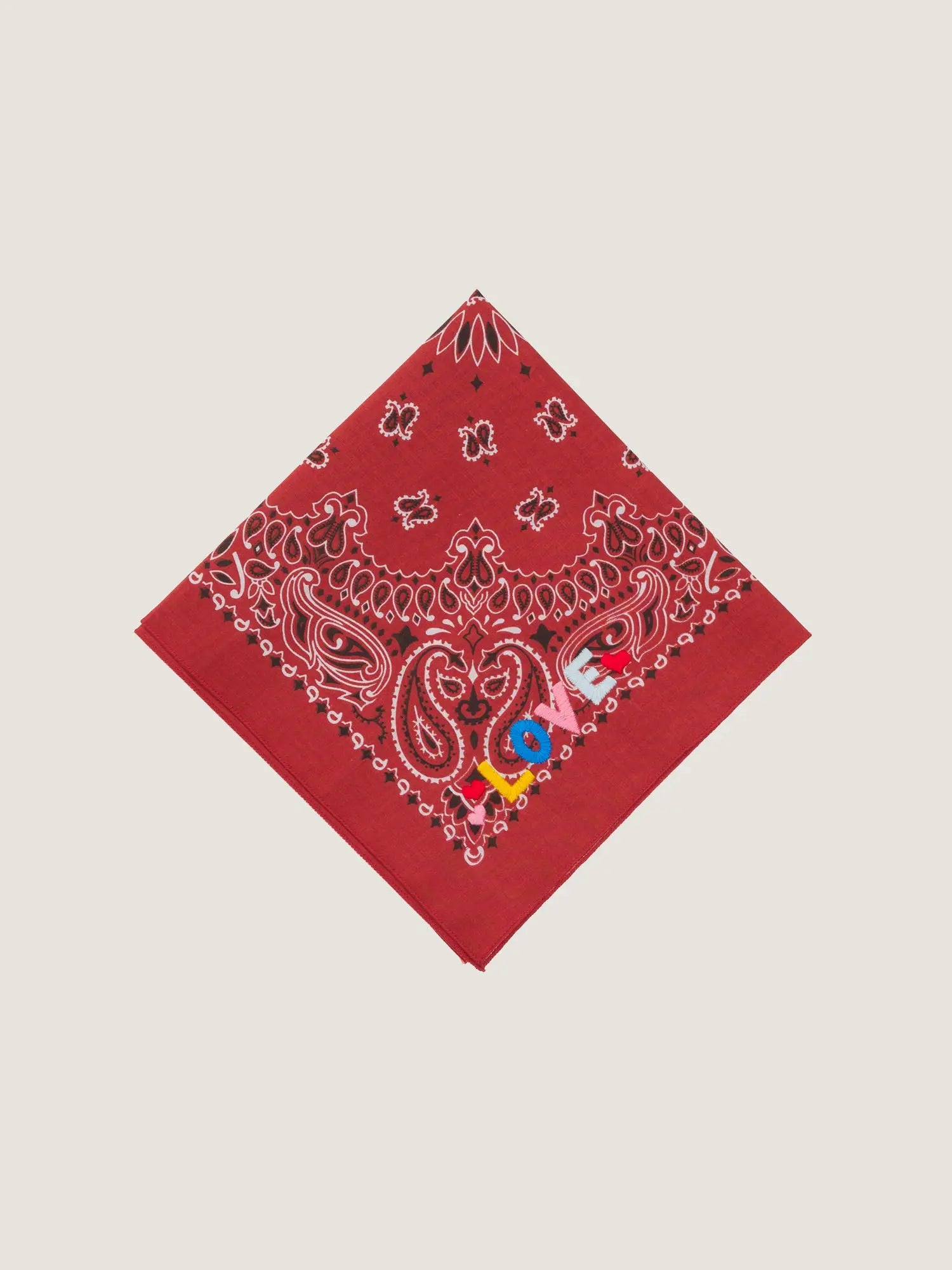 Bandana - Small Embroidery - LOVE - Vintage Red