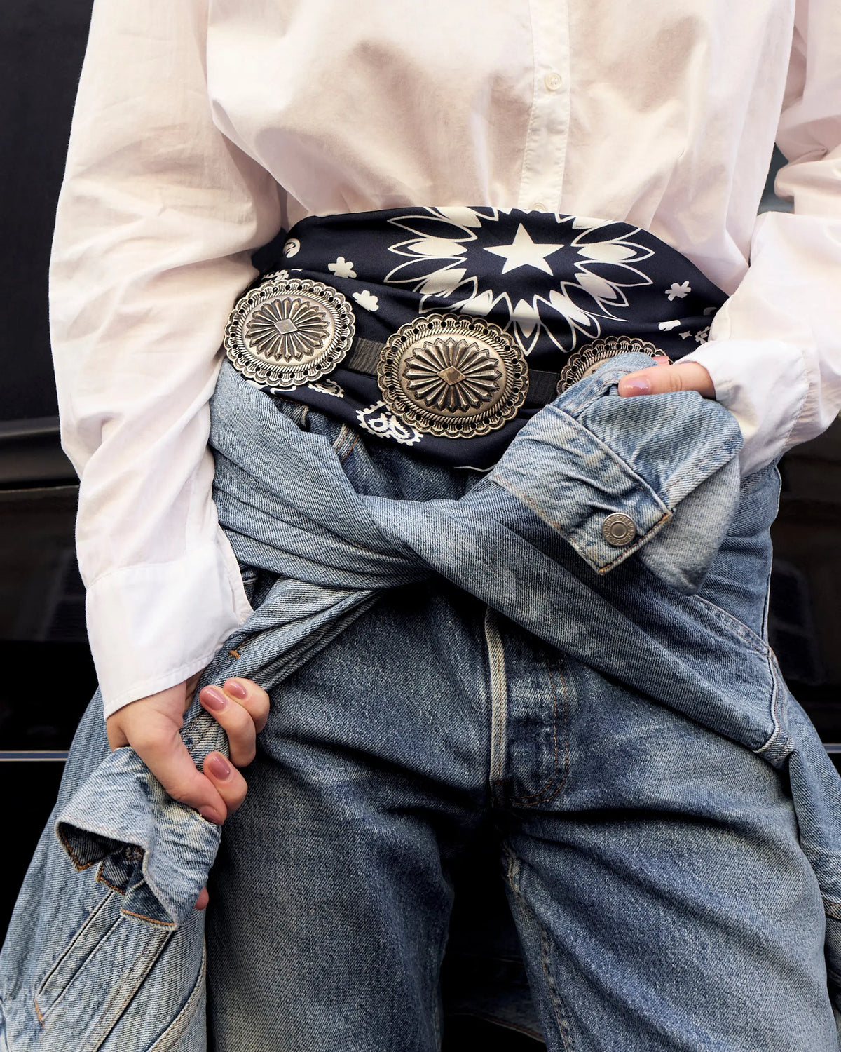 Silk Bandana - STAR - NAVY - Large Size