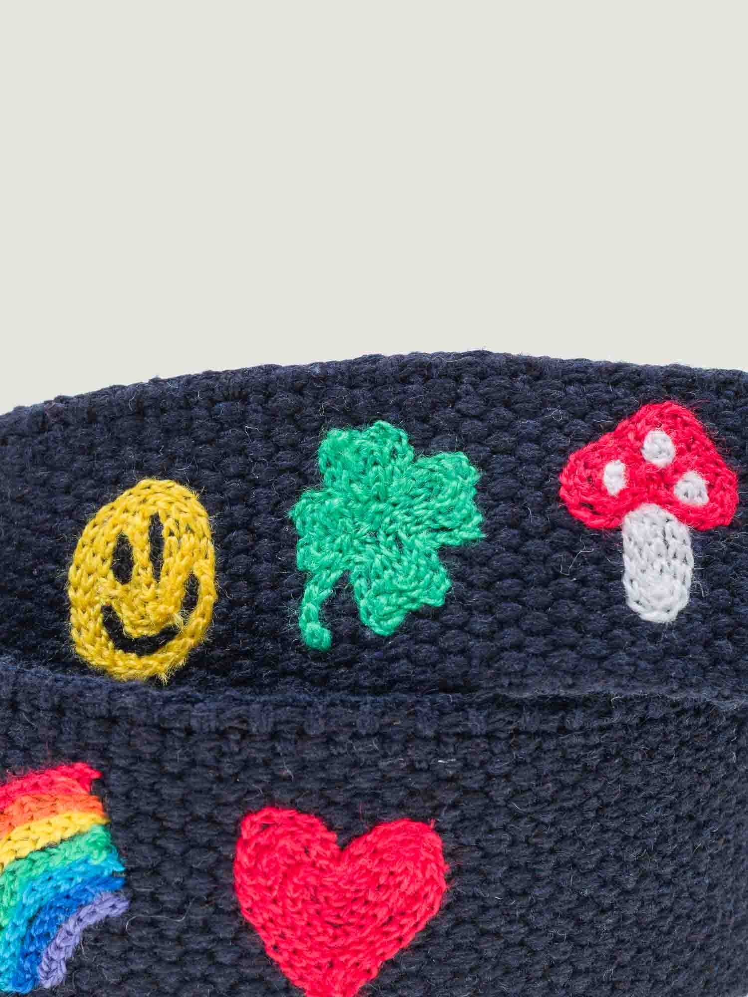 Embroidered Handle - MULTI-EMOJIS - Black
