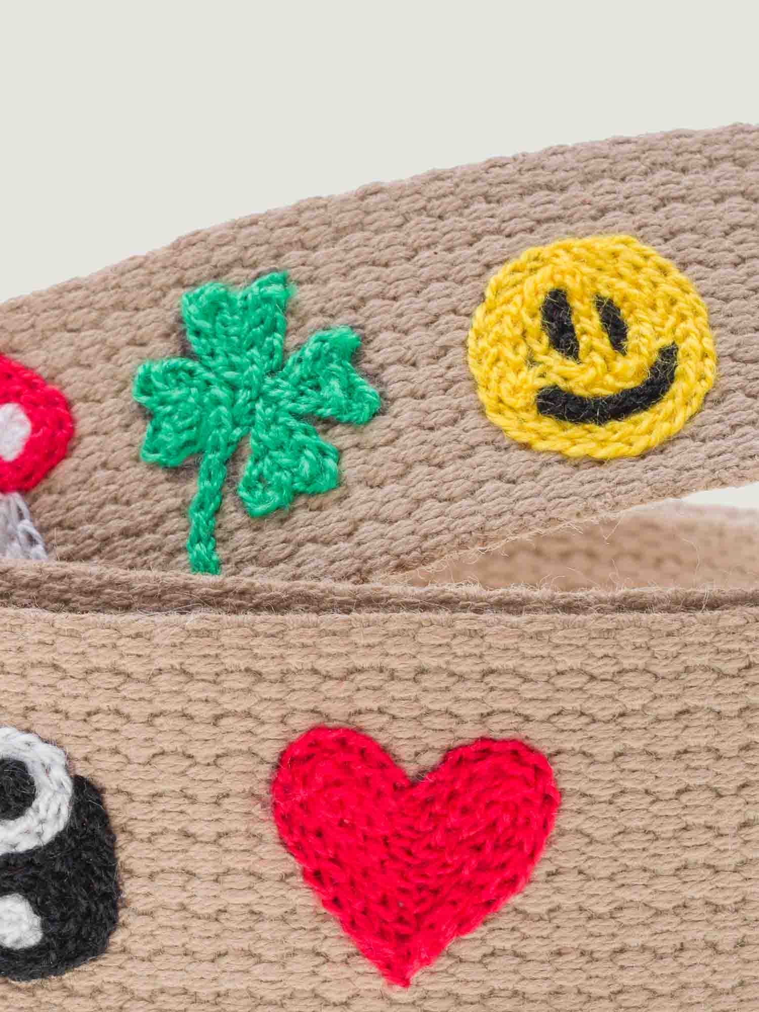 Embroidered Handle - MULTI-EMOJIS - Beige