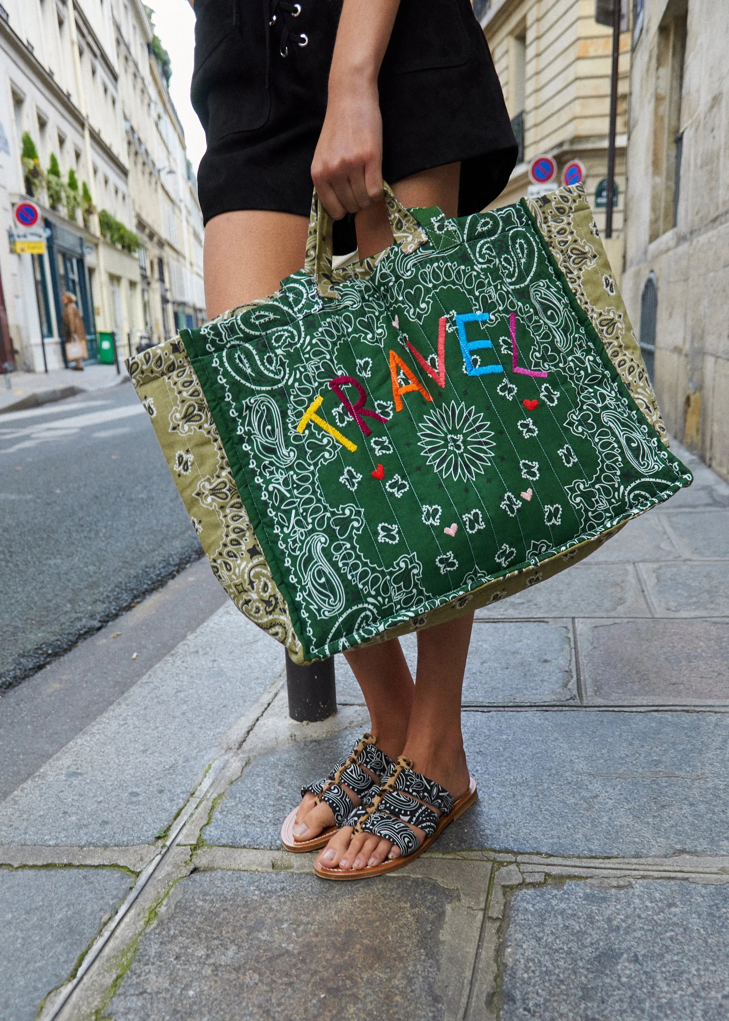 Maxi Cabas Matelassé - TRAVEL - Vert Week-end / Beige