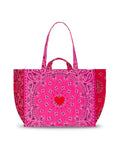 Quilted Medium Cabas Tote - HEART - Fuchsia / Real Red