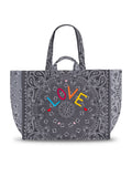 Quilted Maxi Cabas Tote - LOVE - Dark Grey / Pale Grey