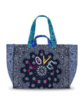 Quilted Maxi Cabas Tote - LOVE - Navy / Colorblock