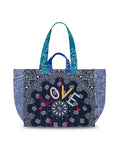Quilted Medium Cabas Tote - LOVE - Navy / Quadricolor