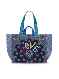 Quilted Medium Cabas Tote - LOVE - Navy / Colorblock